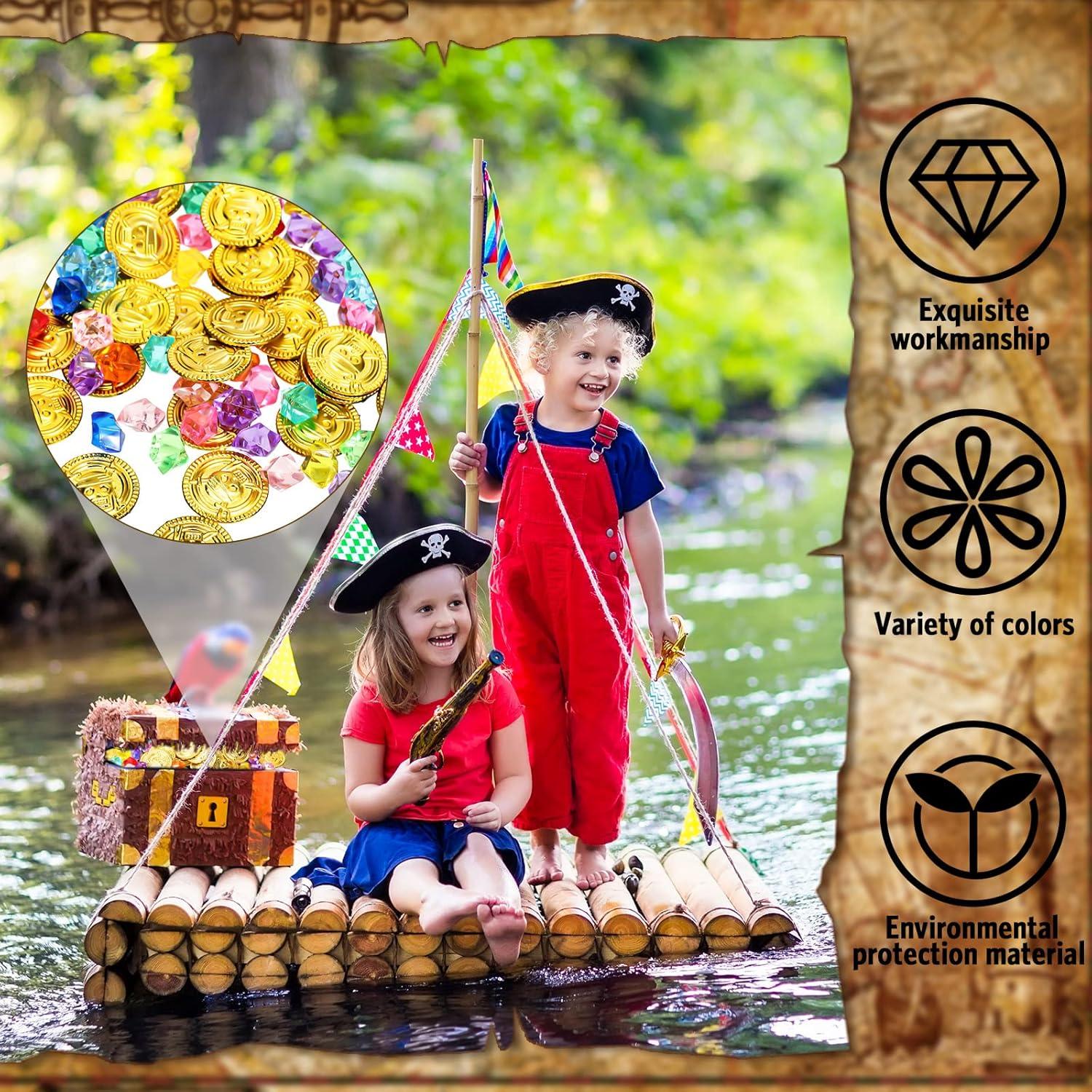 Hanaive 150 Pcs Monedas de Oro y Gemas Falsas para Fiesta