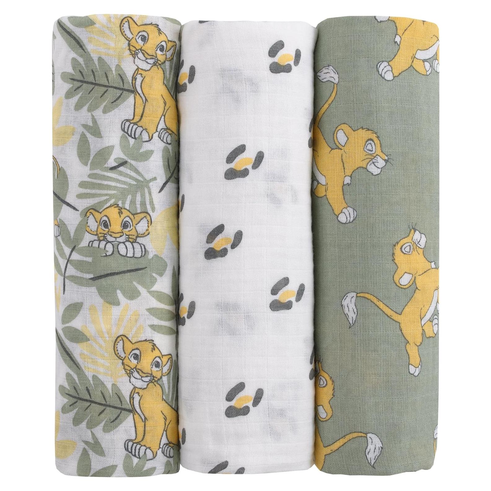 Juego de 3 Mantas de Muselina Disney Rey León 100% Algodón