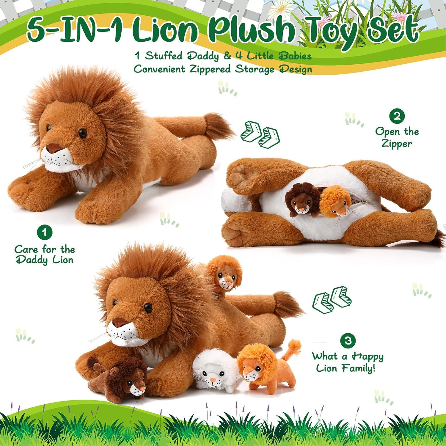 Conjunto de Peluches de León Honoson 5 Pcs 43 cm y 12 cm