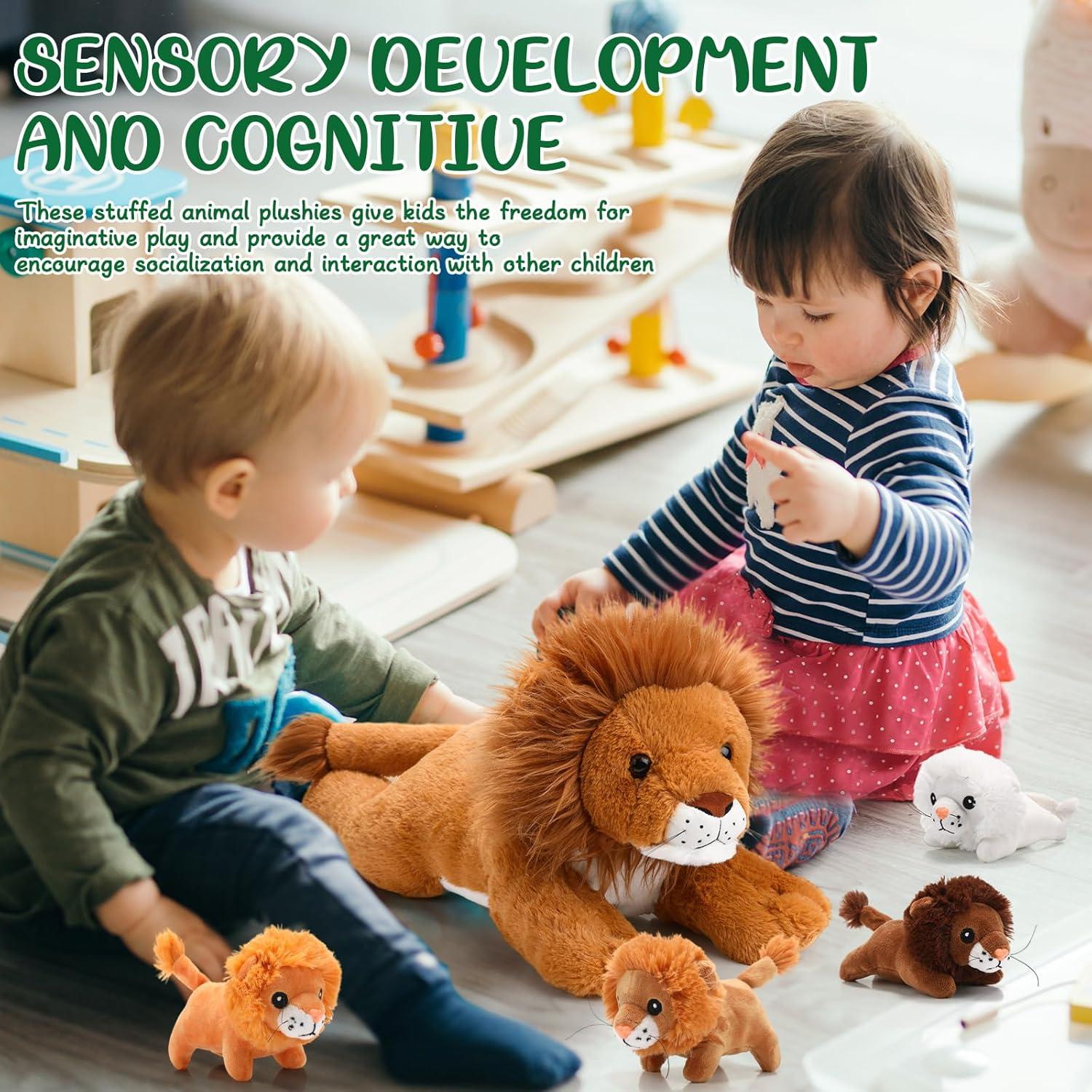 Conjunto de Peluches de León Honoson 5 Pcs 43 cm y 12 cm