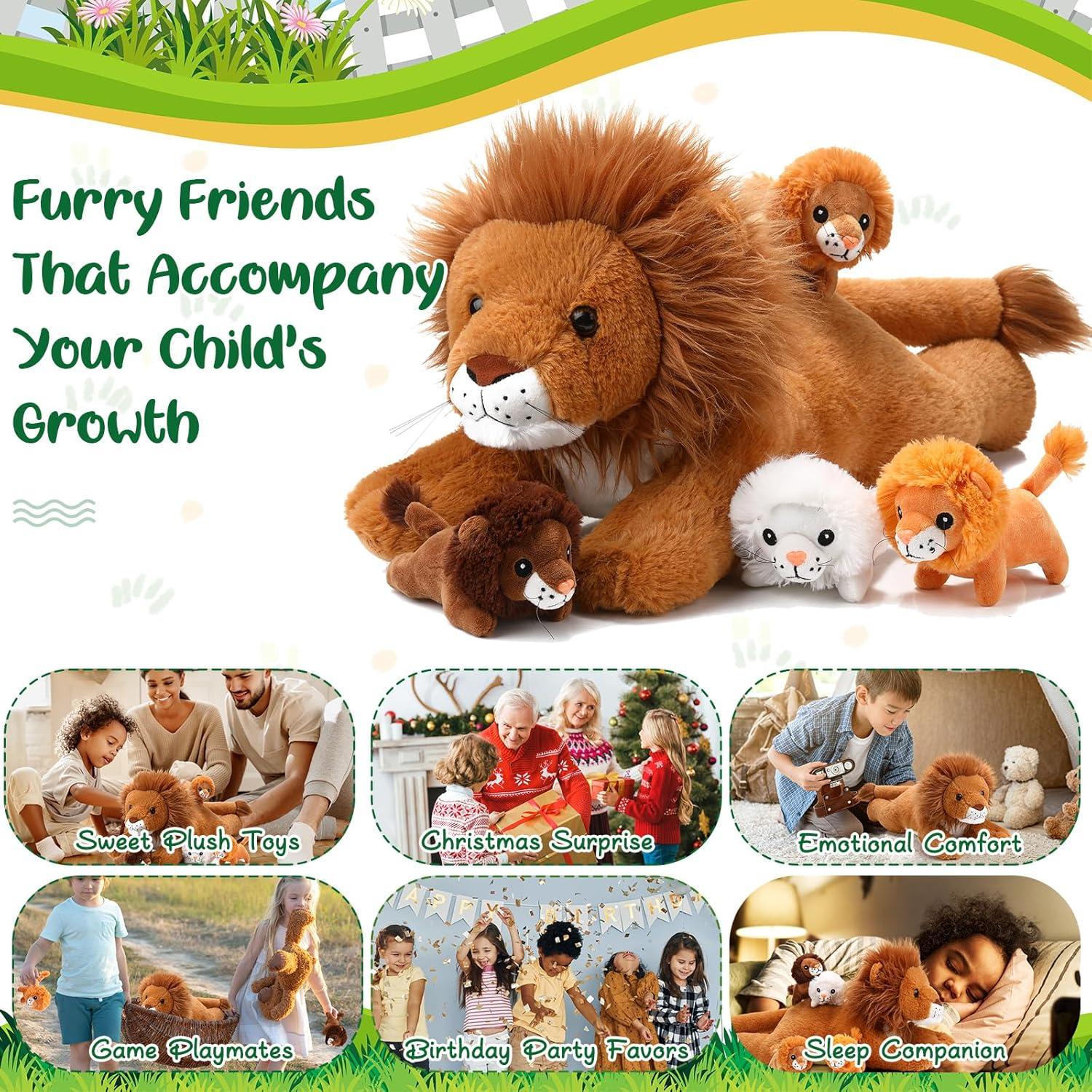 Conjunto de Peluches de León Honoson 5 Pcs 43 cm y 12 cm