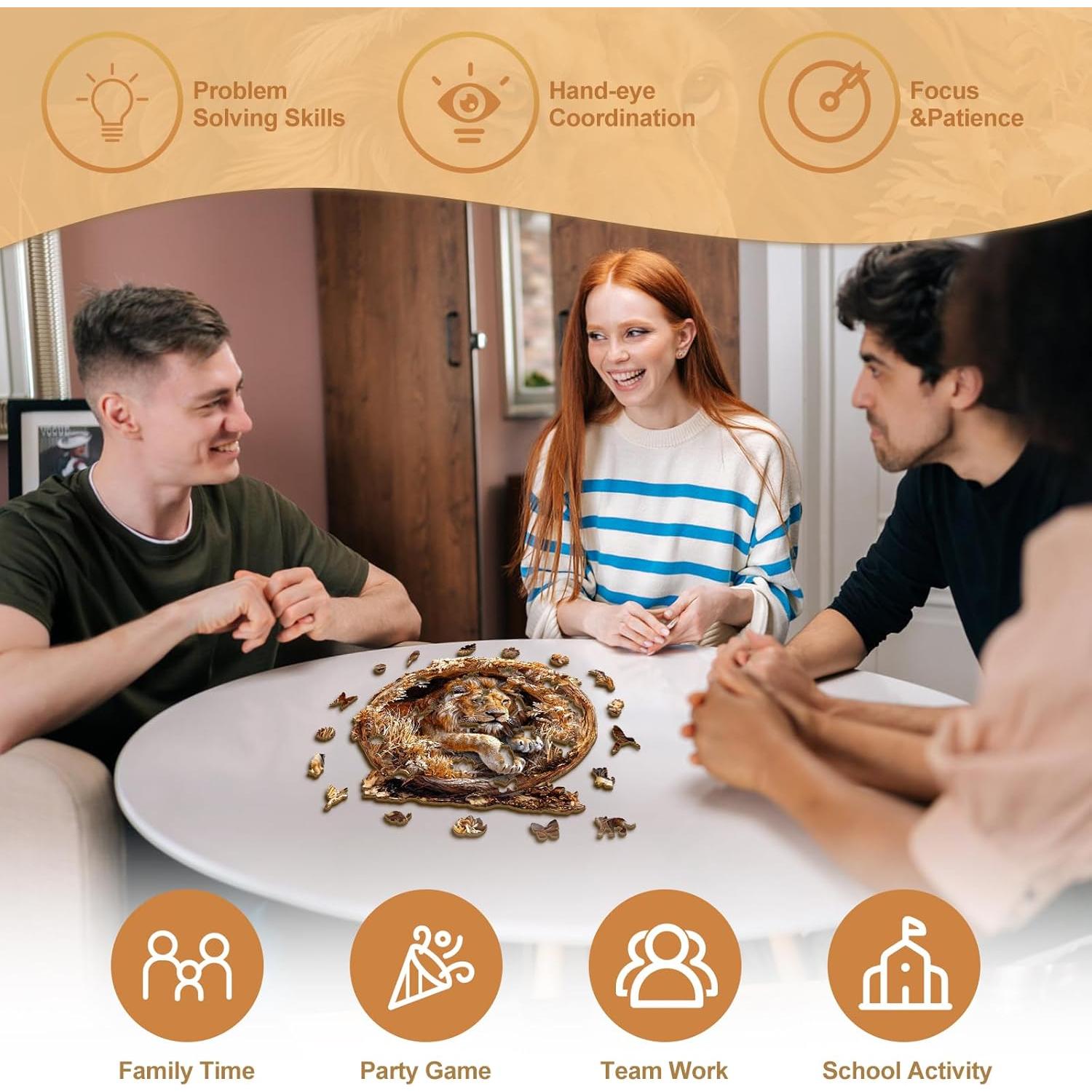 Rompecabezas de Madera KAAYEE 3D Rey León 200 Piezas 29x29 cm