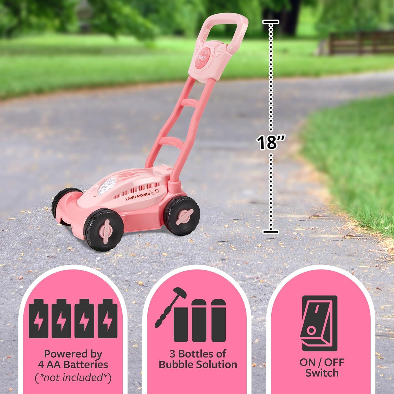 Cortacésped de Burbuja Rosa para Niños 3 a 5 Años - Juguete de Jardín