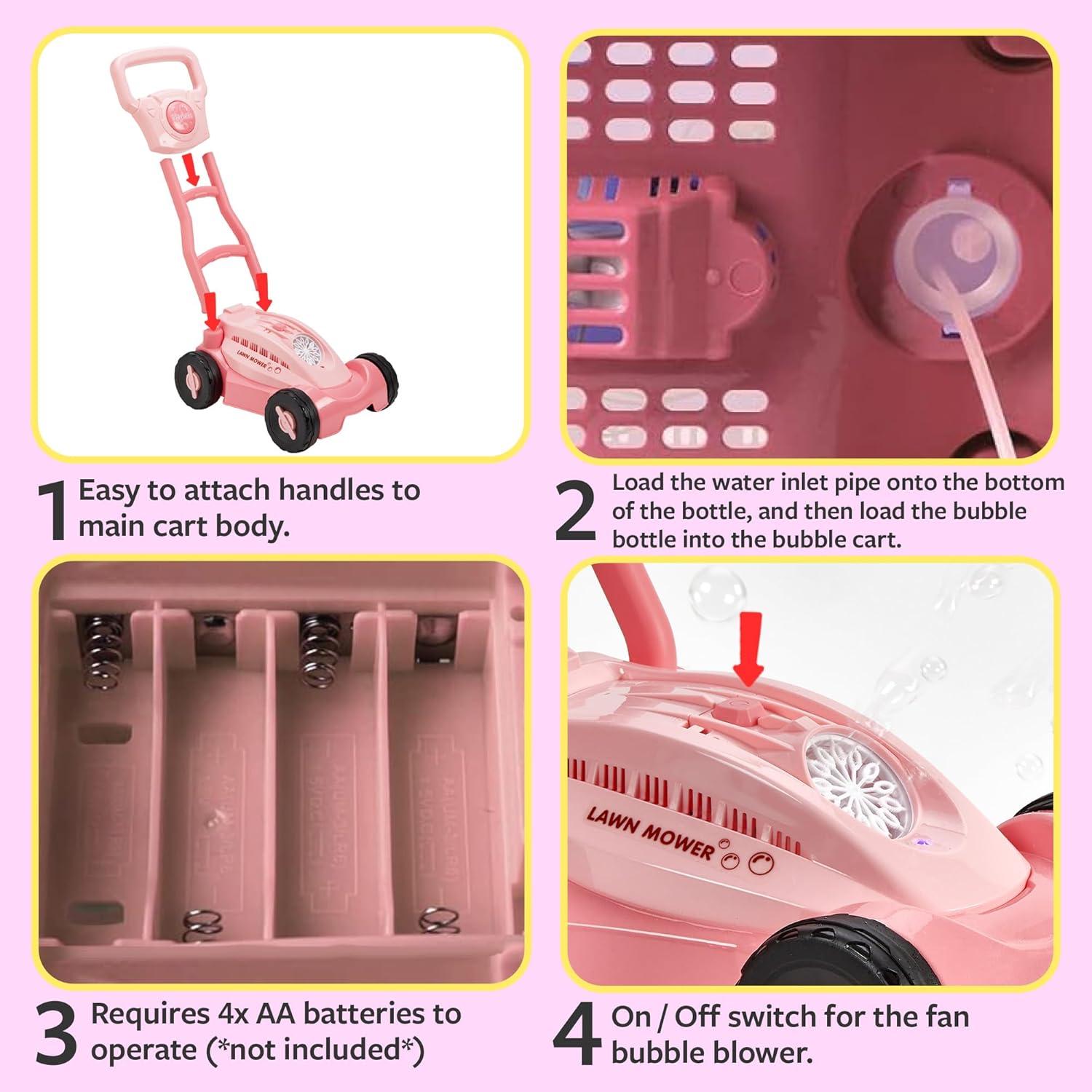 Cortacésped de Burbuja Rosa para Niños 3 a 5 Años - Juguete de Jardín