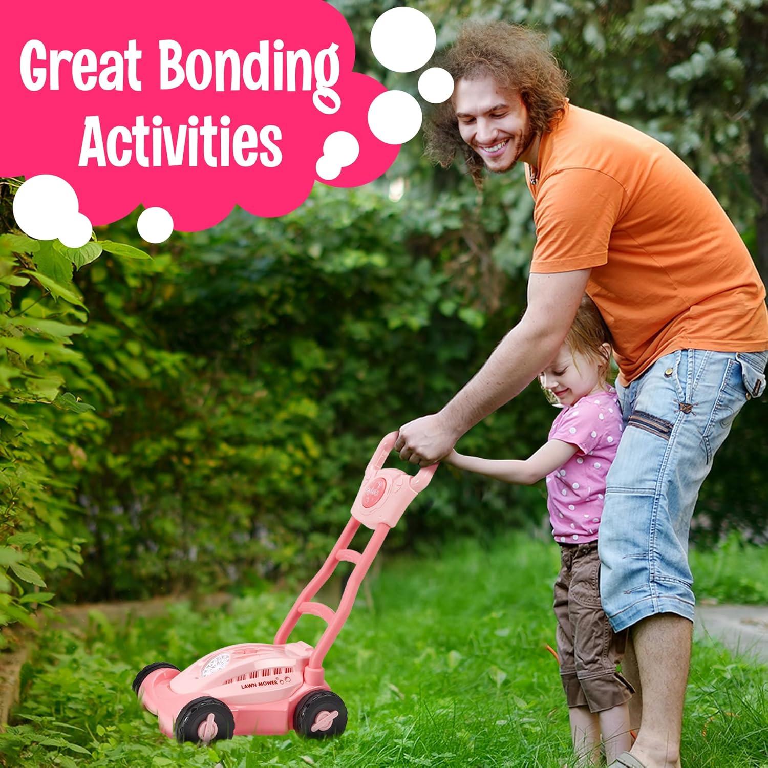 Cortacésped de Burbuja Rosa para Niños 3 a 5 Años - Juguete de Jardín