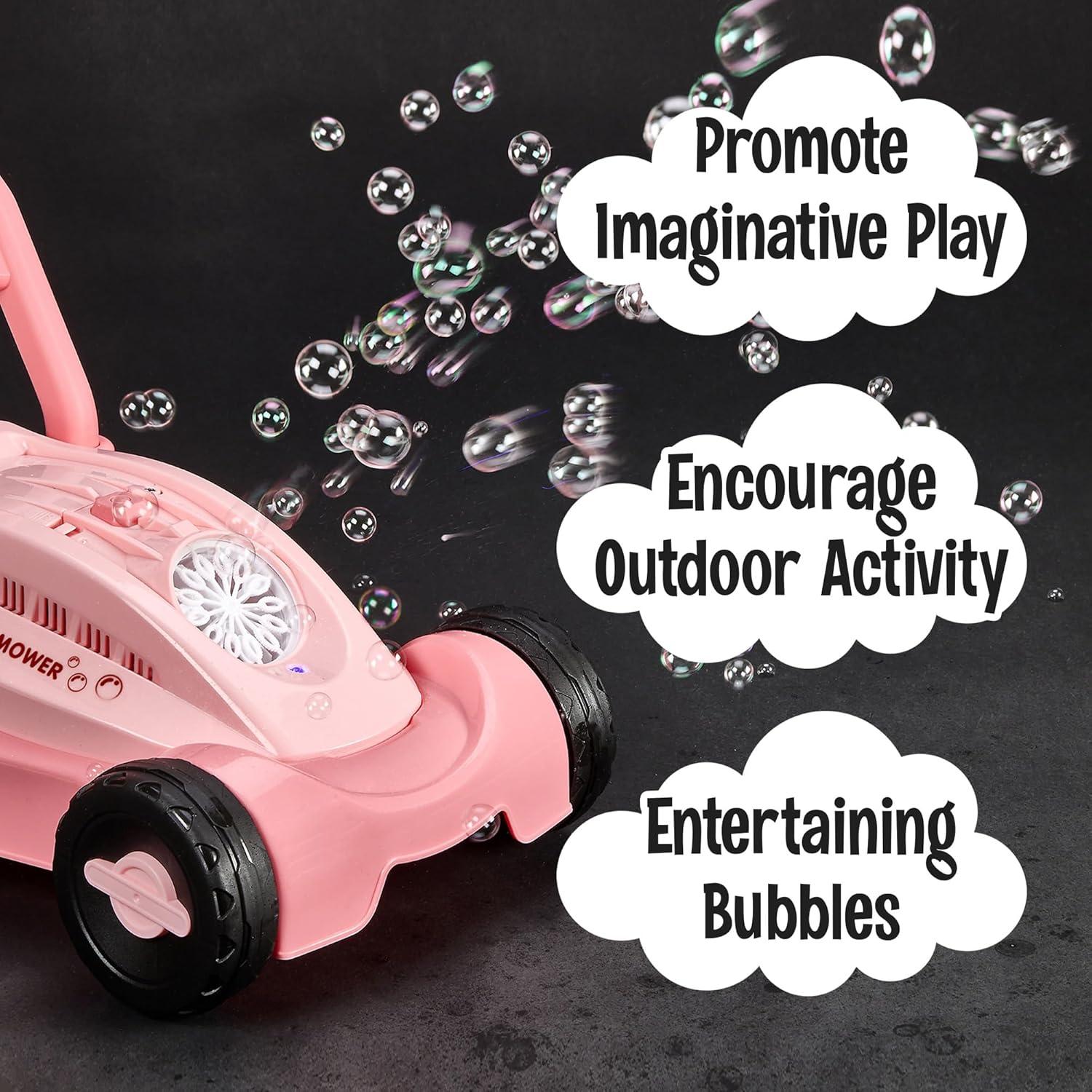 Cortacésped de Burbuja Rosa para Niños 3 a 5 Años - Juguete de Jardín