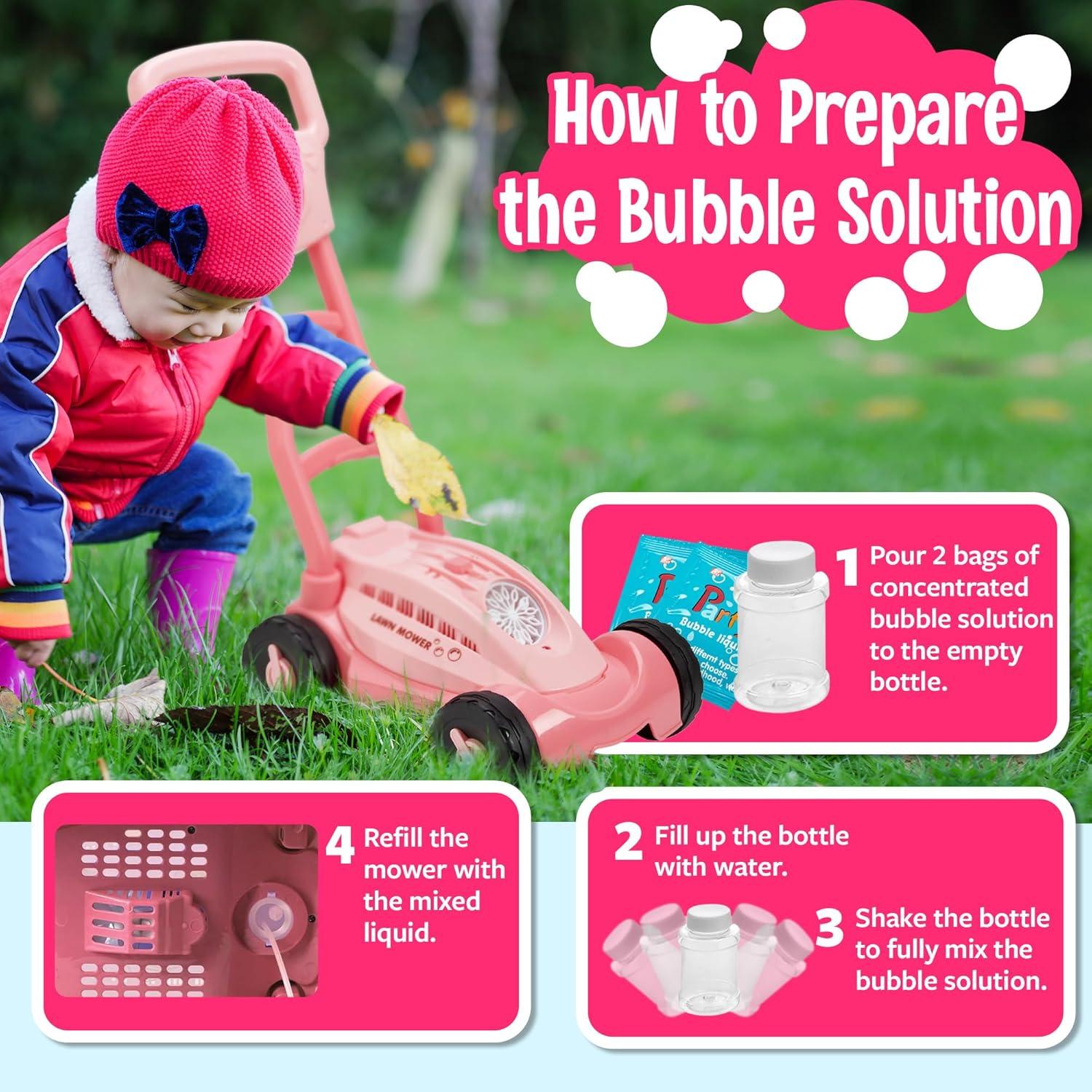 Cortacésped de Burbuja Rosa para Niños 3 a 5 Años - Juguete de Jardín