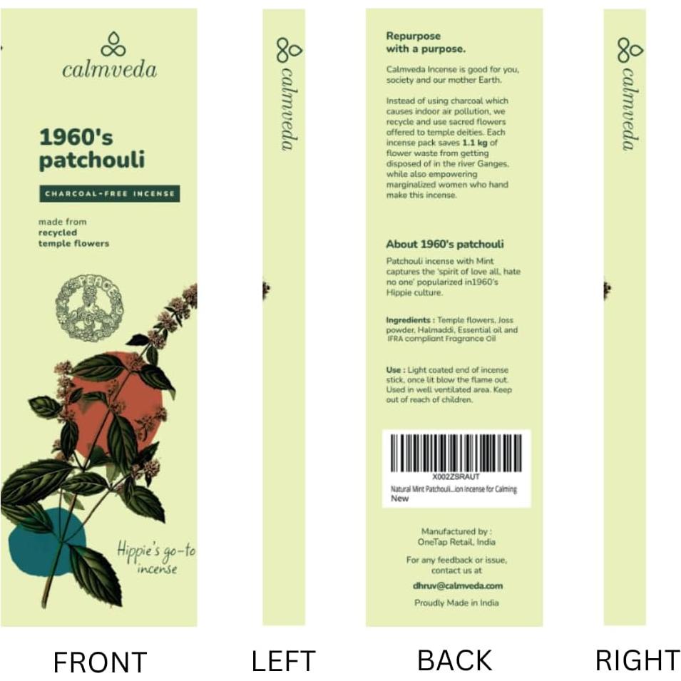 Incienso Patchouli Calmveda - 80 Varitas Orgánicas Sin Carbón