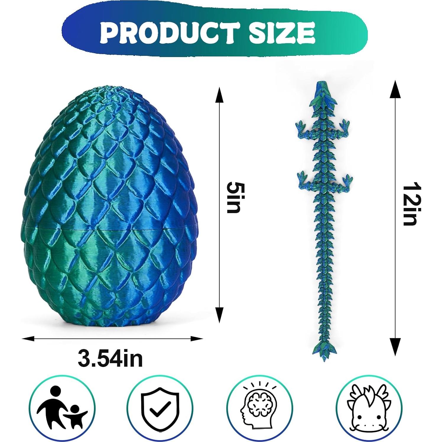 Huevo de Dragón 3D YILCER con Dragón Articulado Verde