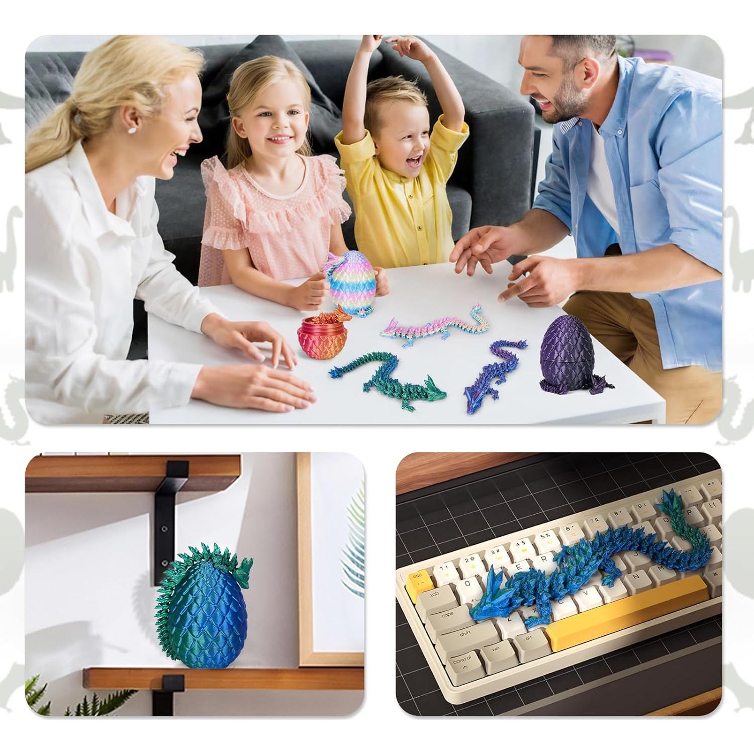 Huevo de Dragón 3D YILCER con Dragón Articulado Verde