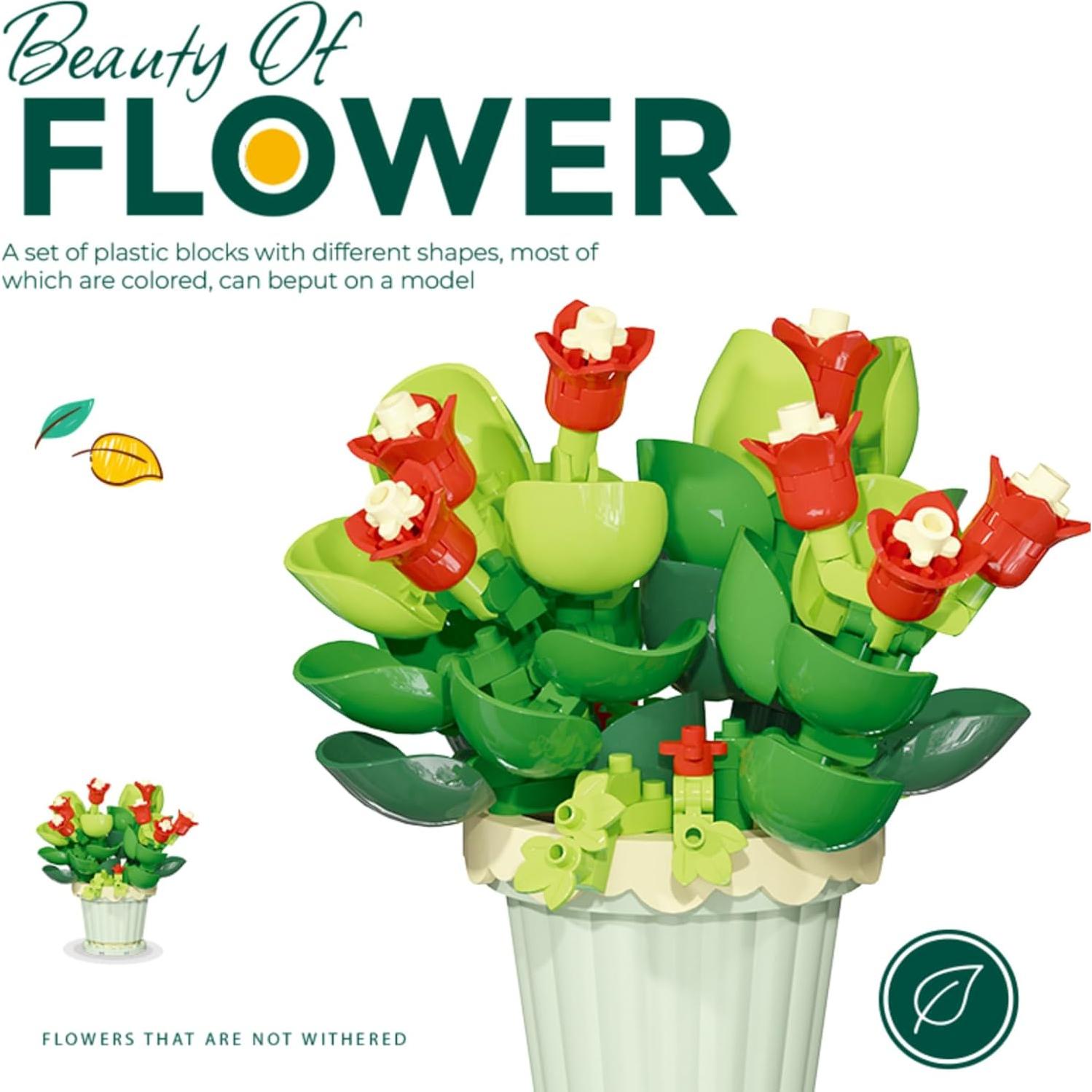 Jade Mini Flower Potted Plant Bonsai Building Toy Blocks Particle Flower Botanical