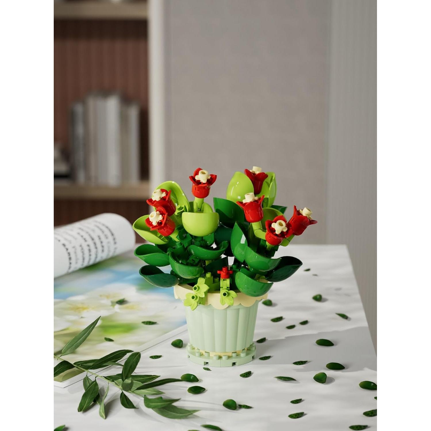 Jade Mini Flower Potted Plant Bonsai Building Toy Blocks Particle Flower Botanical