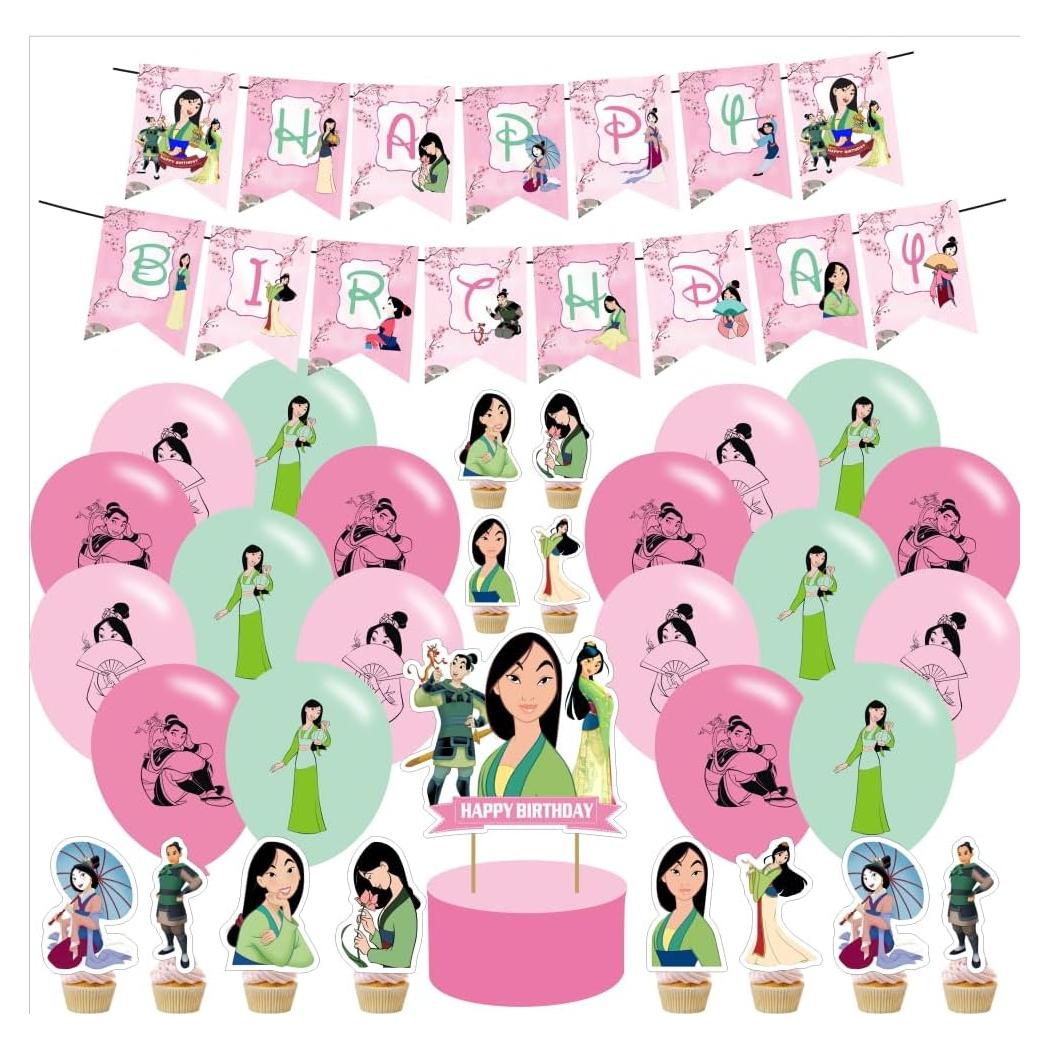 Decoraciones de Fiesta de Cumpleaños Princesa Mulan - Set Completo