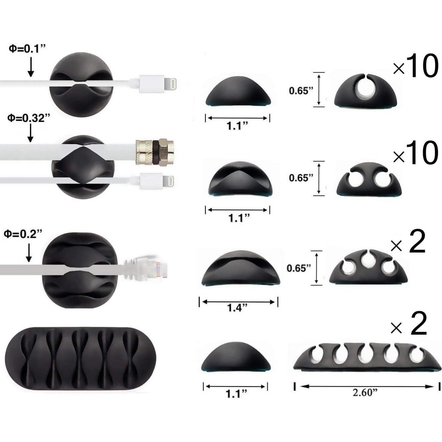 Organizador de Cables OHill, 24 Clips Adhesivos Negros