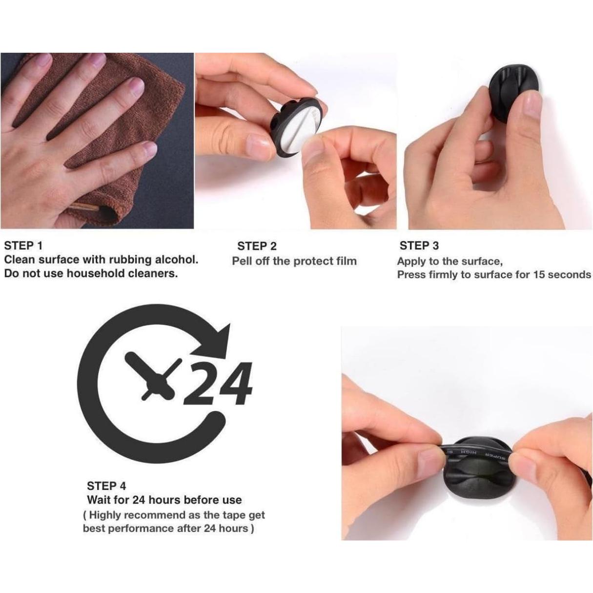 Organizador de Cables OHill, 24 Clips Adhesivos Negros