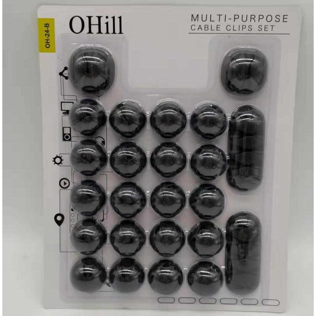 Organizador de Cables OHill, 24 Clips Adhesivos Negros