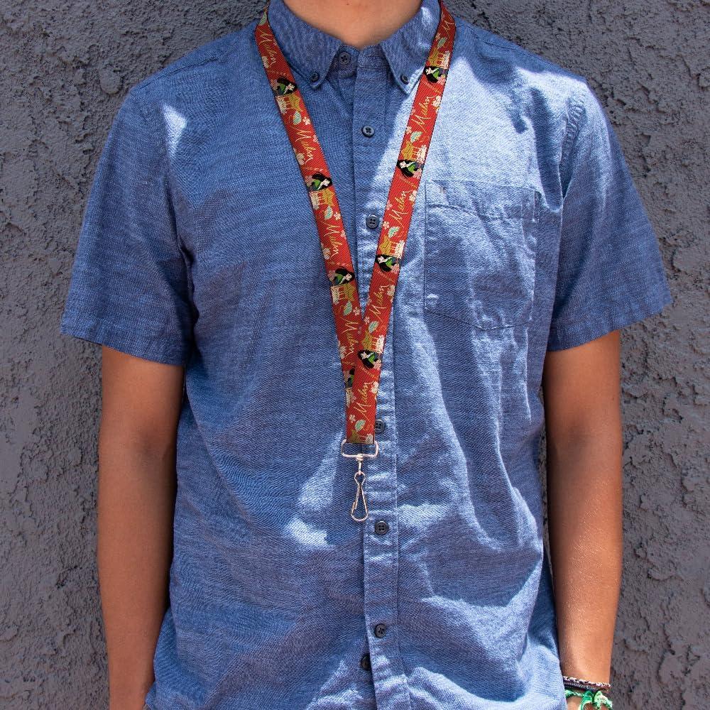 Lanyard Mulan Buckle-Down 55.88 cm con Flores y Clip Acero
