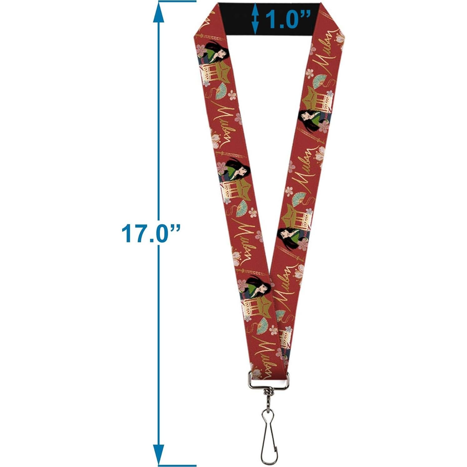 Lanyard Mulan Buckle-Down 55.88 cm con Flores y Clip Acero