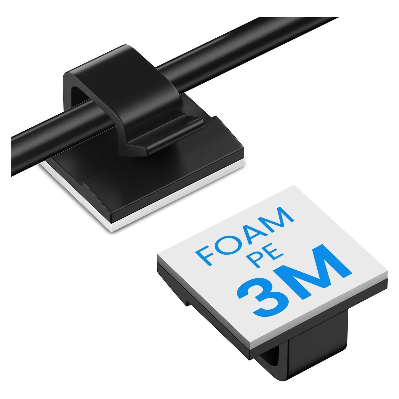 30 Clips Adhesivos TEZOP Negros para Gestión de Cables