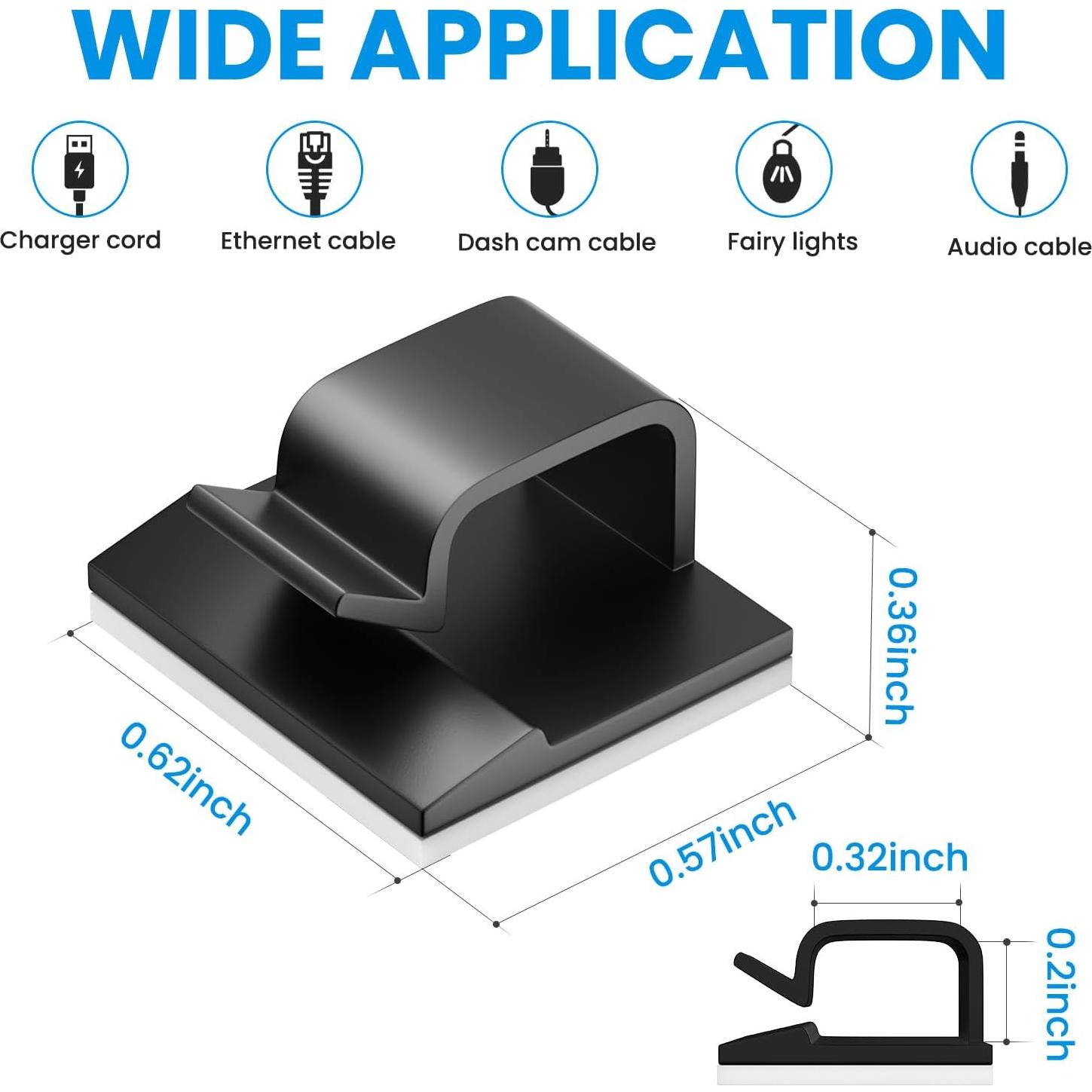 30 Clips Adhesivos TEZOP Negros para Gestión de Cables