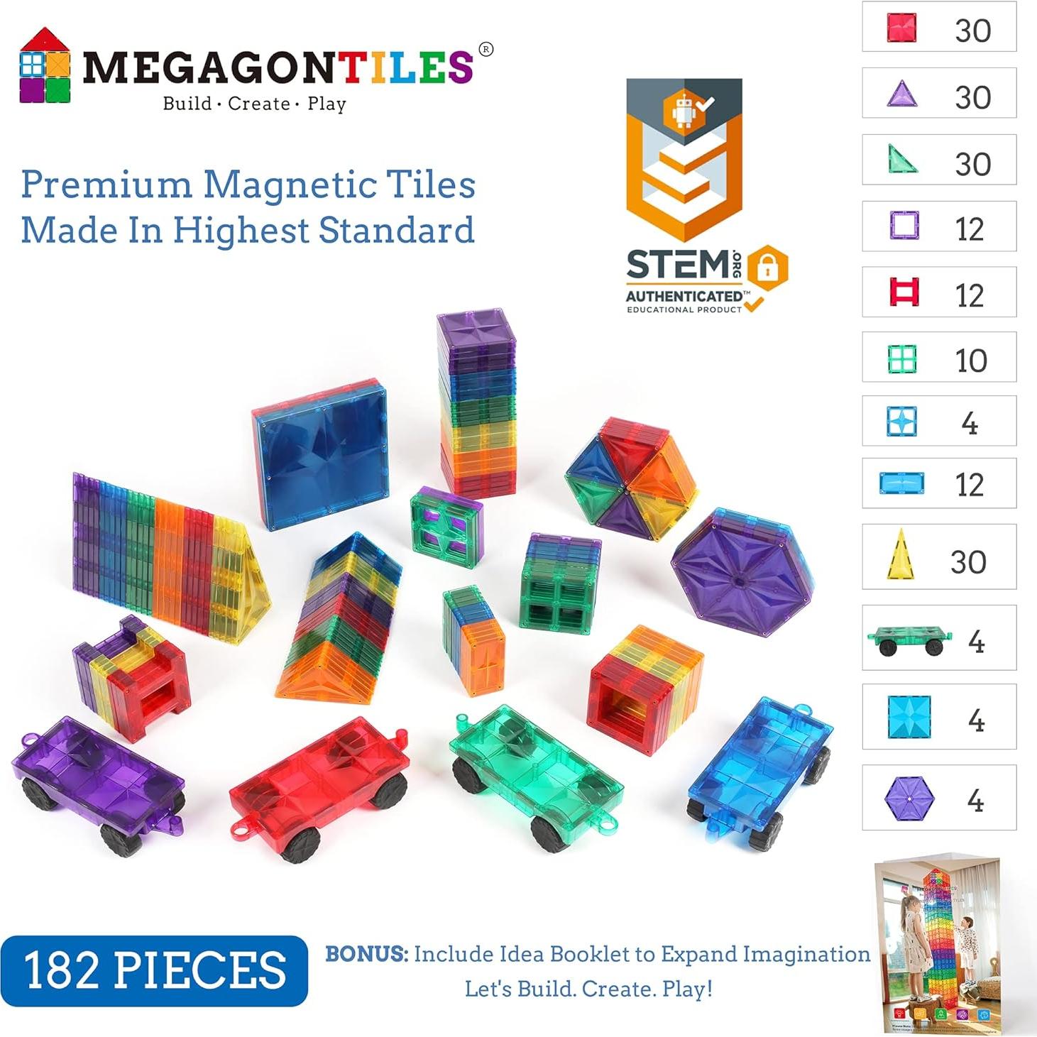 Juego de Azulejos Magnéticos MEGAGONTILES 182 Piezas