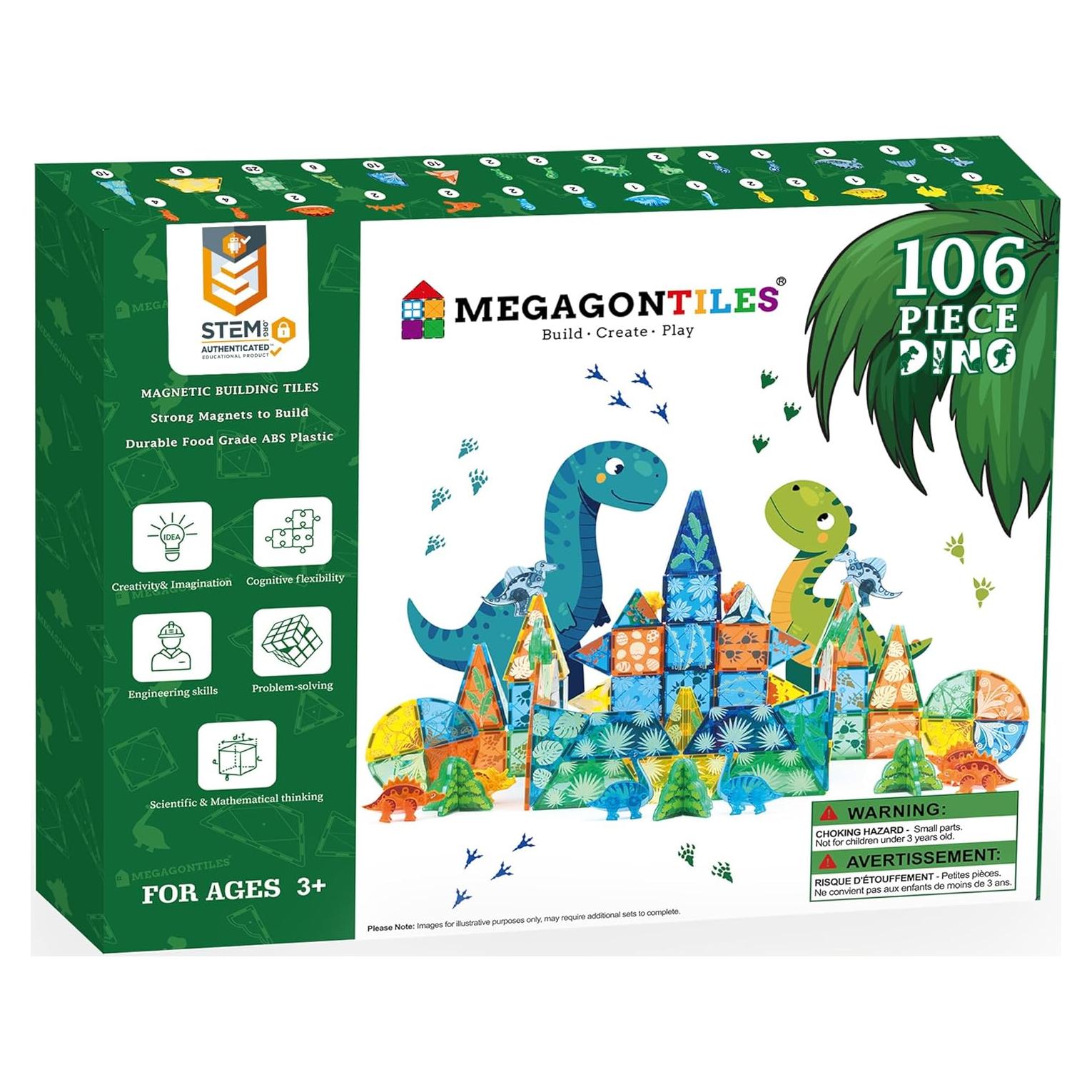 Juego de 106 Piezas Azulejos Magnéticos Dino MEGAGONTILES
