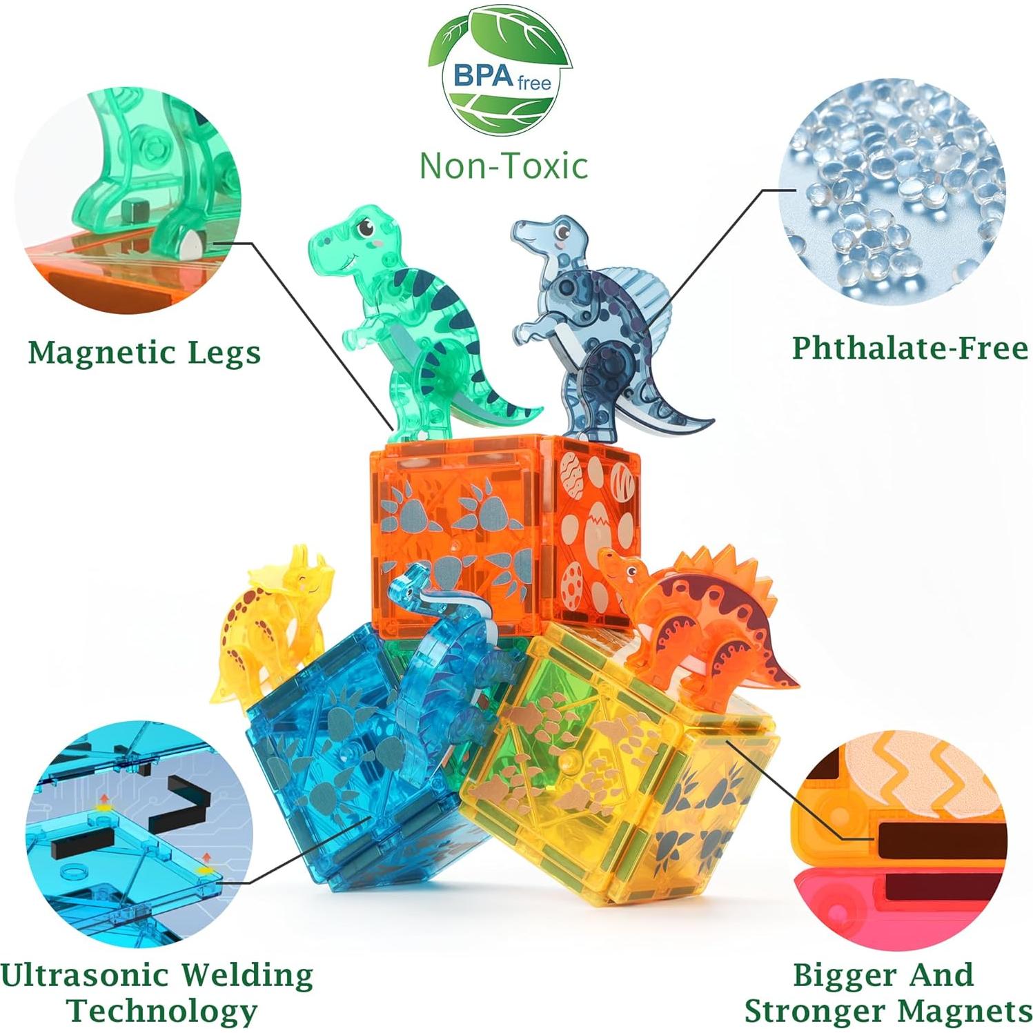 Juego de 106 Piezas Azulejos Magnéticos Dino MEGAGONTILES