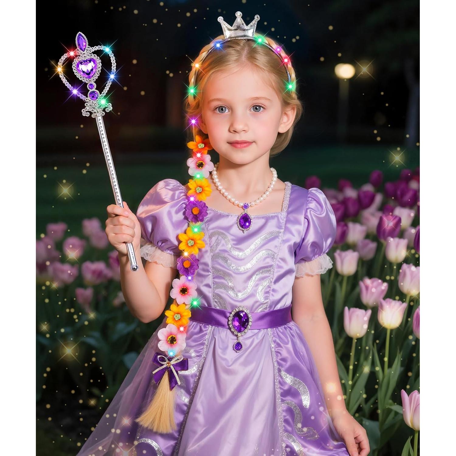 Accesorios de Princesa LED para Niñas - Peluca y Varita