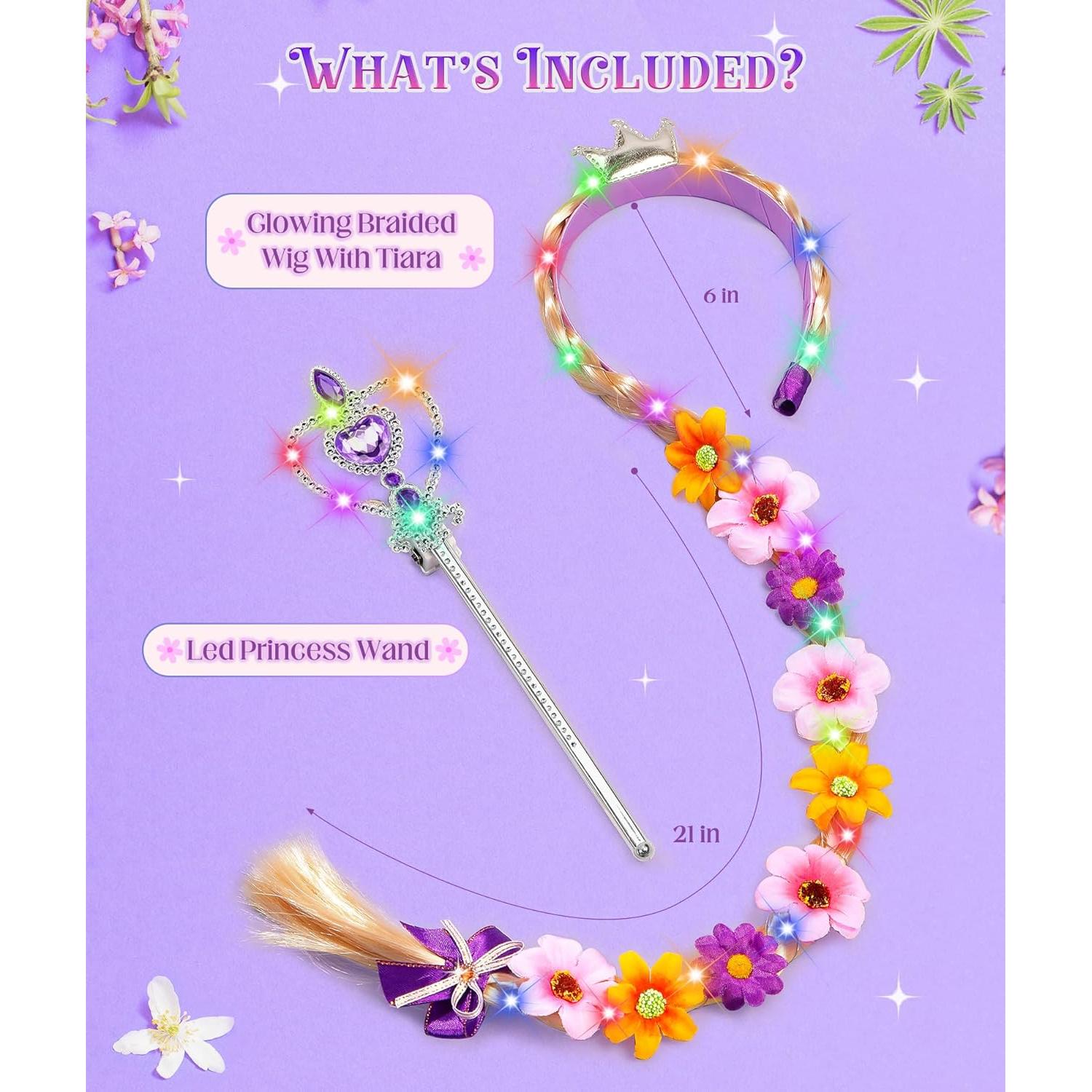 Accesorios de Princesa LED para Niñas - Peluca y Varita