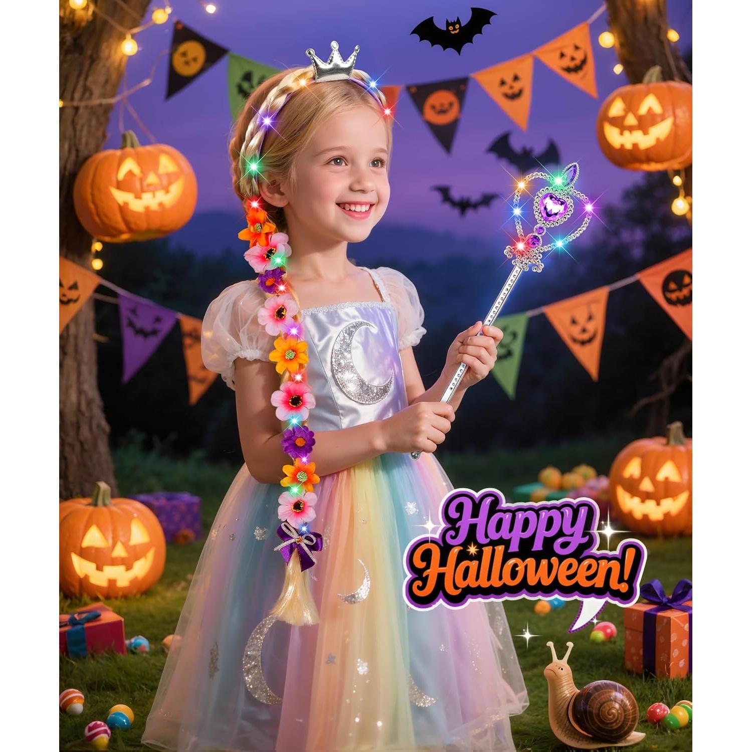 Accesorios de Princesa LED para Niñas - Peluca y Varita