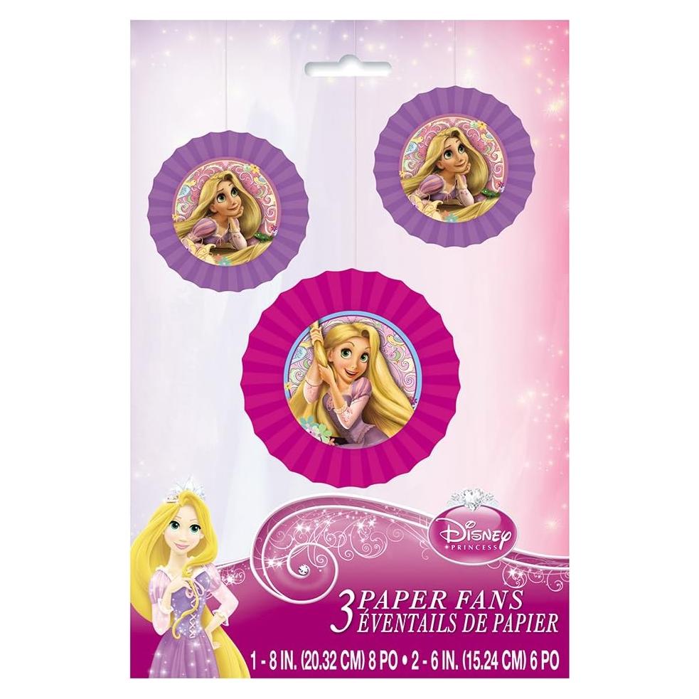 Ventiladores de Papel de Seda Disney Rapunzel 20 cm y 15 cm - 3 Pcs
