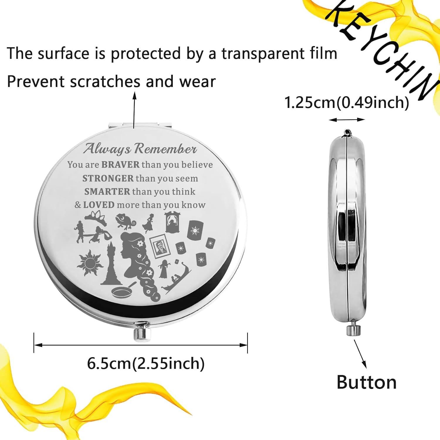 Espejo de bolsillo KEYCHIN Rapunzel 9.14 cm para maquillaje