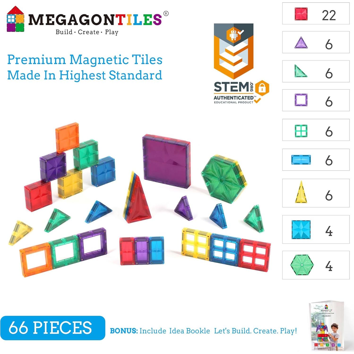 Juego de Azulejos Magnéticos MEGAGONTILES 66 Piezas
