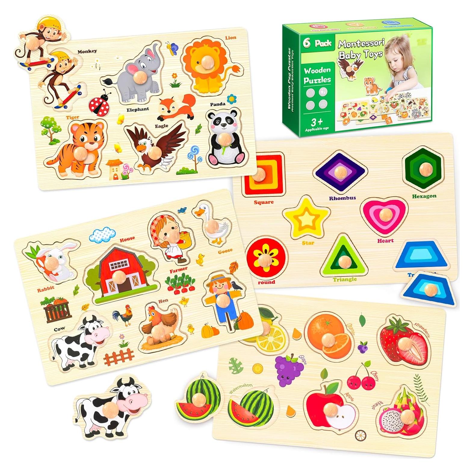 Rompecabezas de Madera Montessori 4 Paquete para Niños