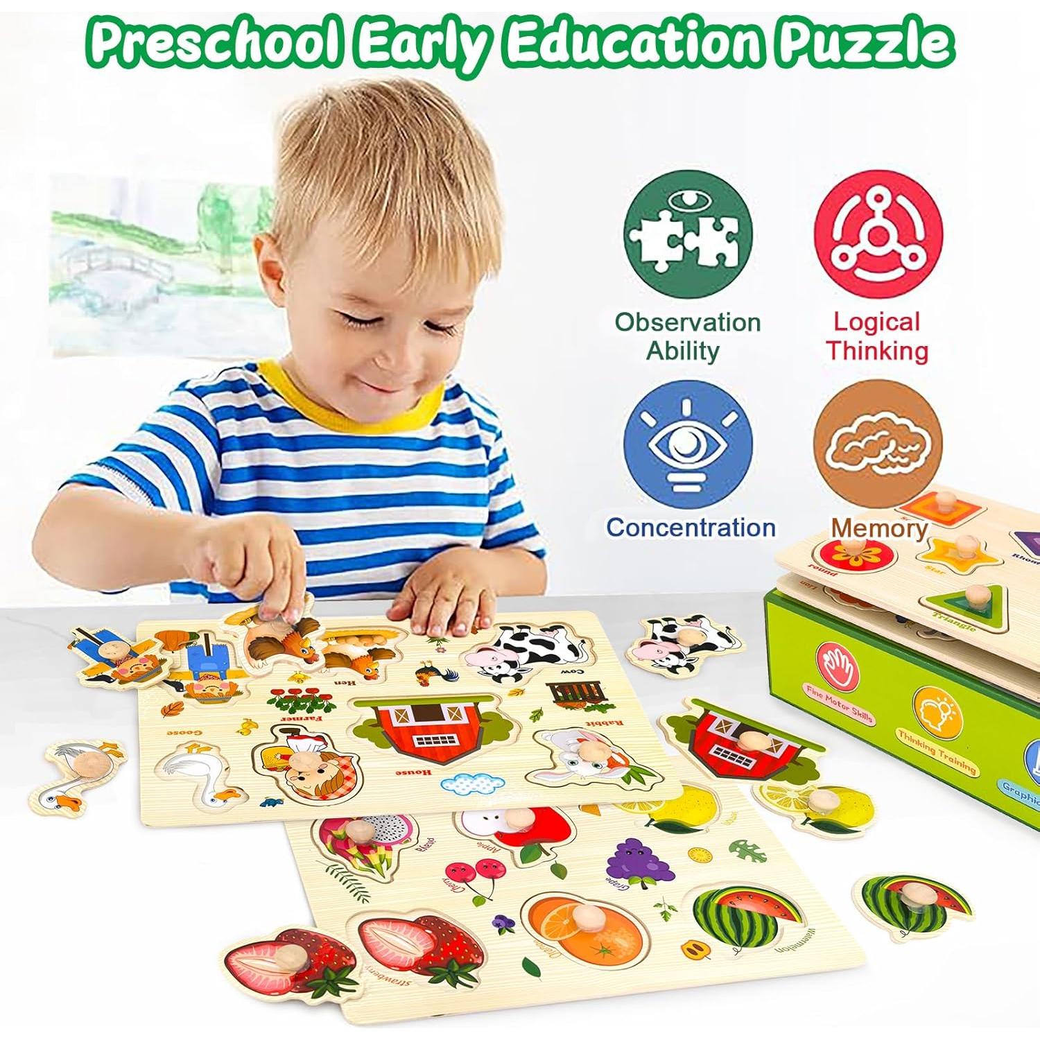 Rompecabezas de Madera Montessori 4 Paquete para Niños