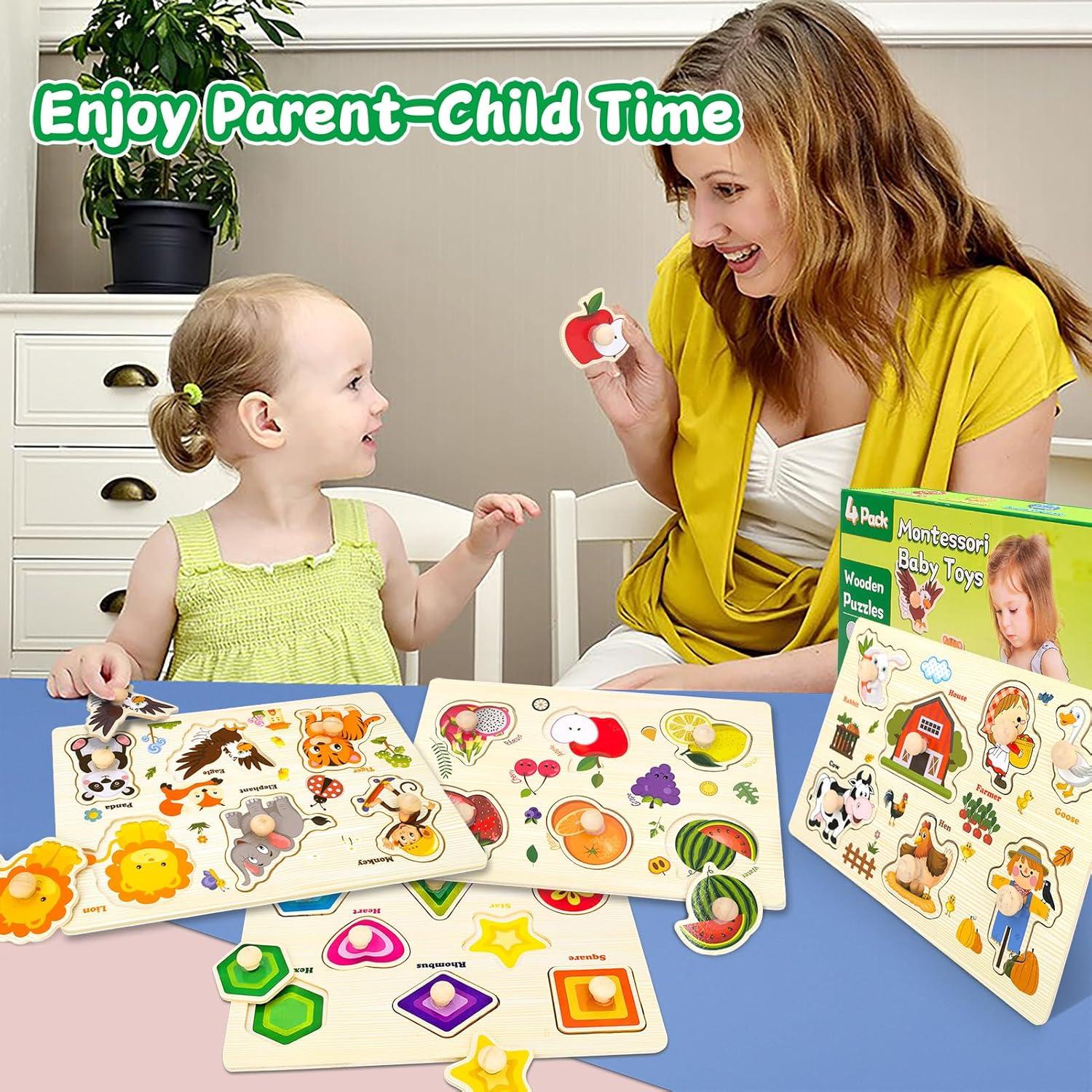 Rompecabezas de Madera Montessori 4 Paquete para Niños