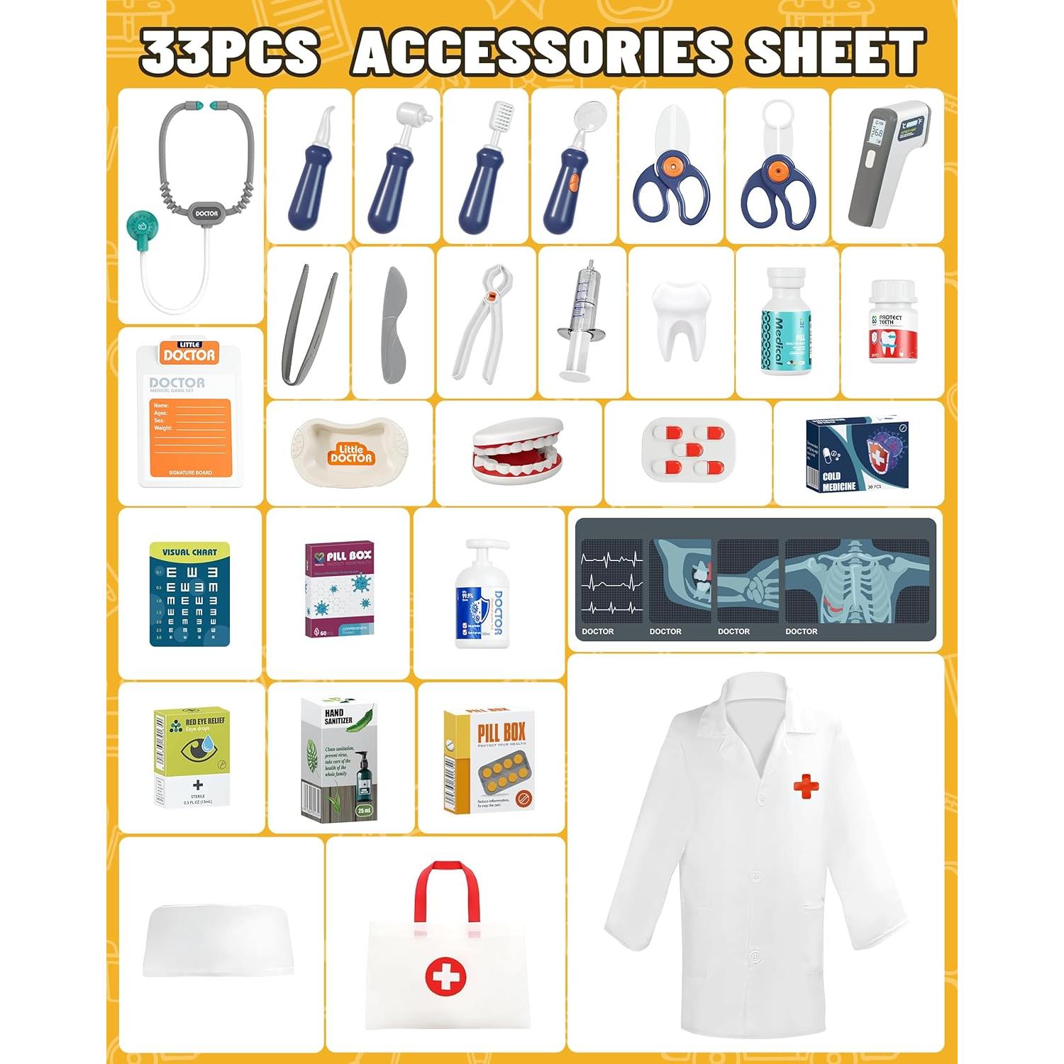 Kit de Doctor para Niños Jovow 33 Piezas con Disfraz