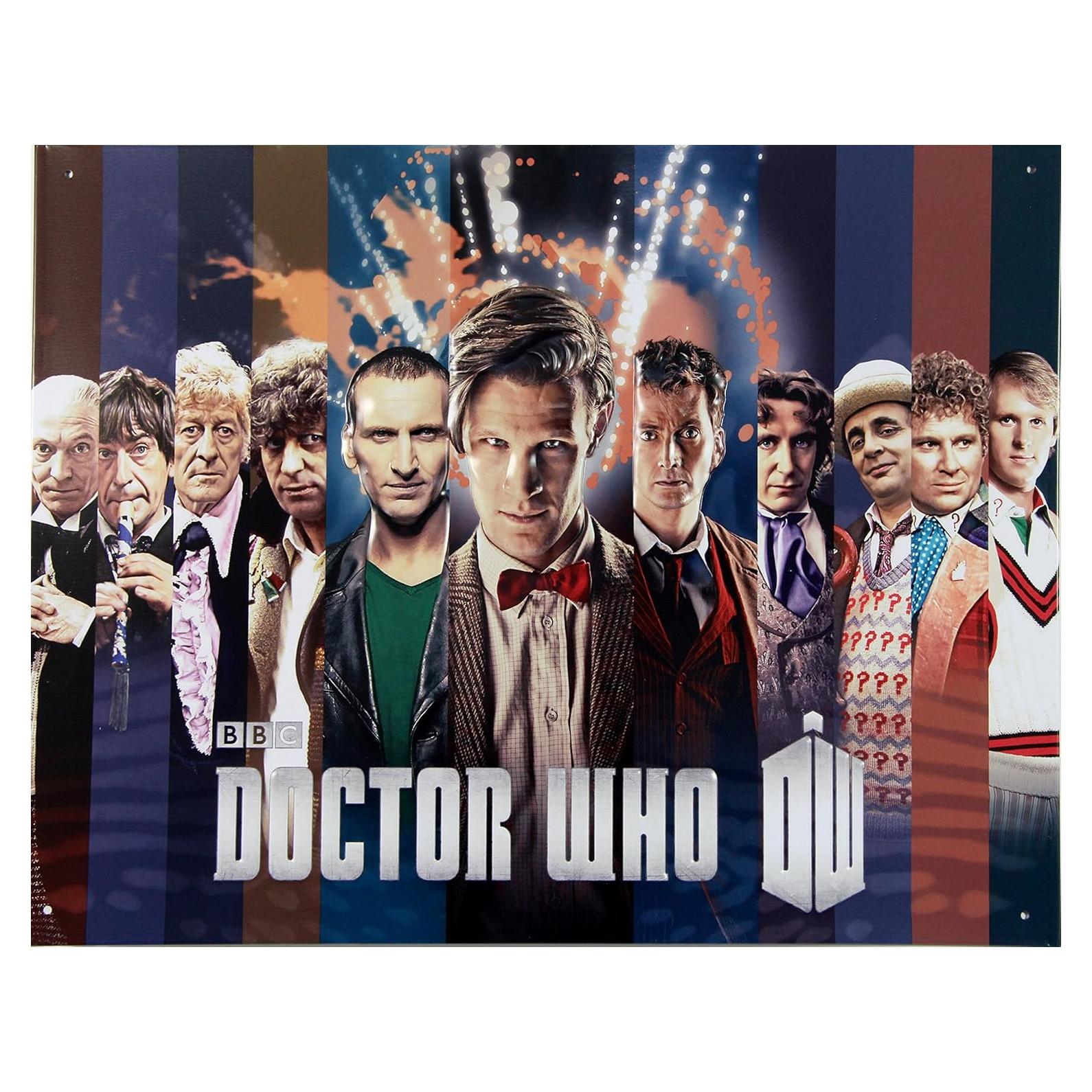 Cartel de Lata Doctor Who Collage 40.6x31.8cm Licencia Oficial