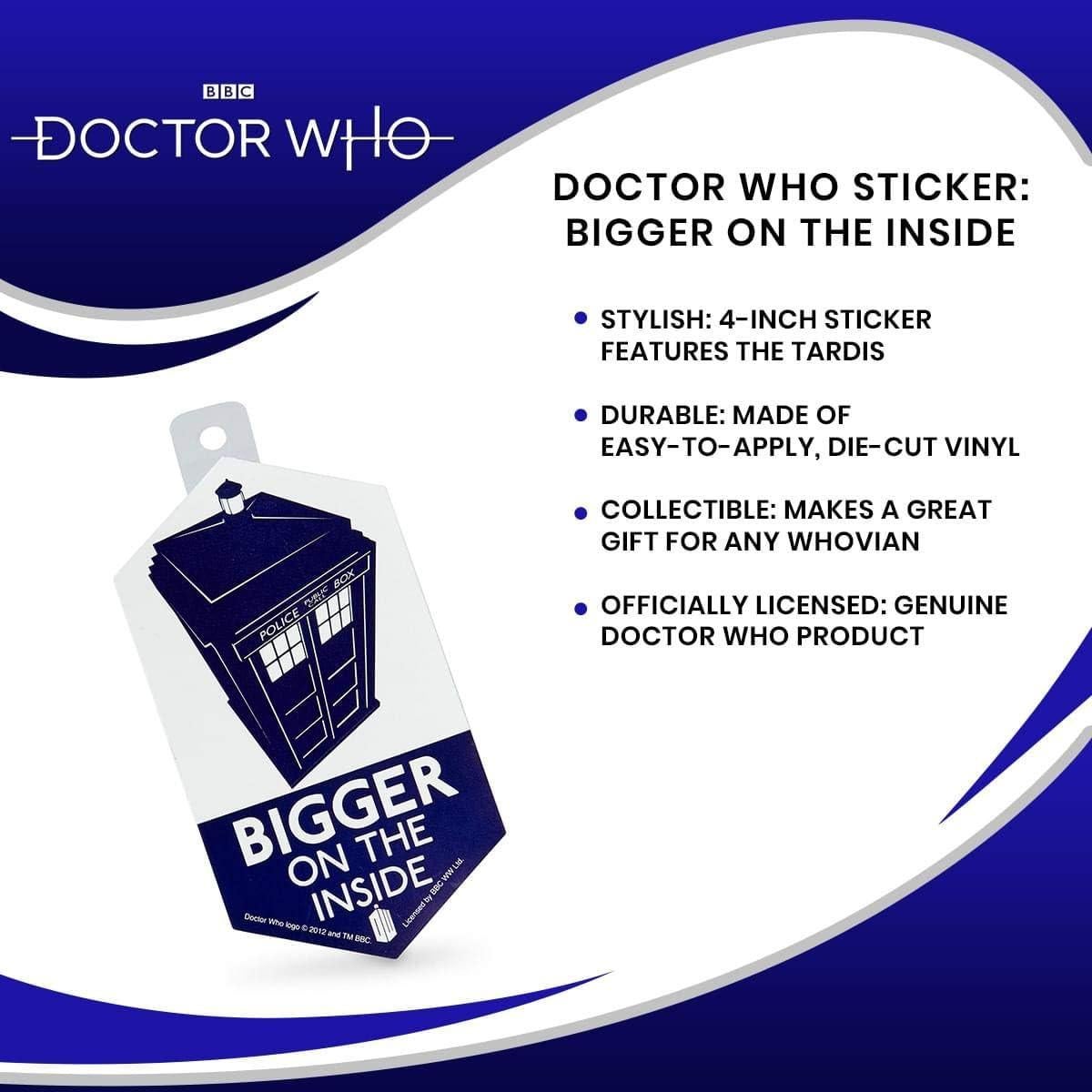 Pegatina de Vinilo Doctor Who TARDIS 10 cm - Más Grande Por Dentro