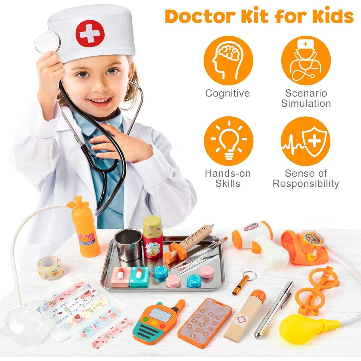 Kit de Doctor para Niños EFOSHM 34 Piezas con Estetoscopio