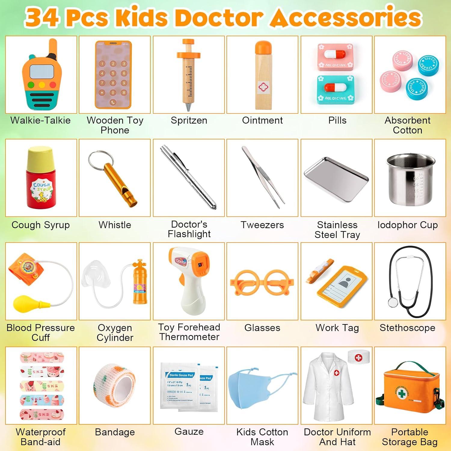 Kit de Doctor para Niños EFOSHM 34 Piezas con Estetoscopio