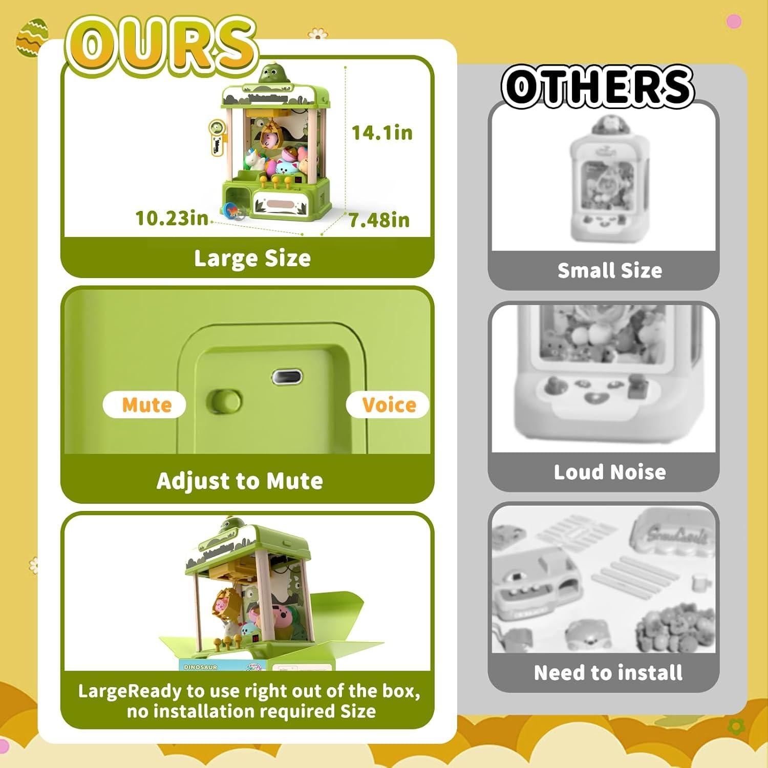 Máquina de Garras de Dinosaurio Skirfy para Niños con Sonido