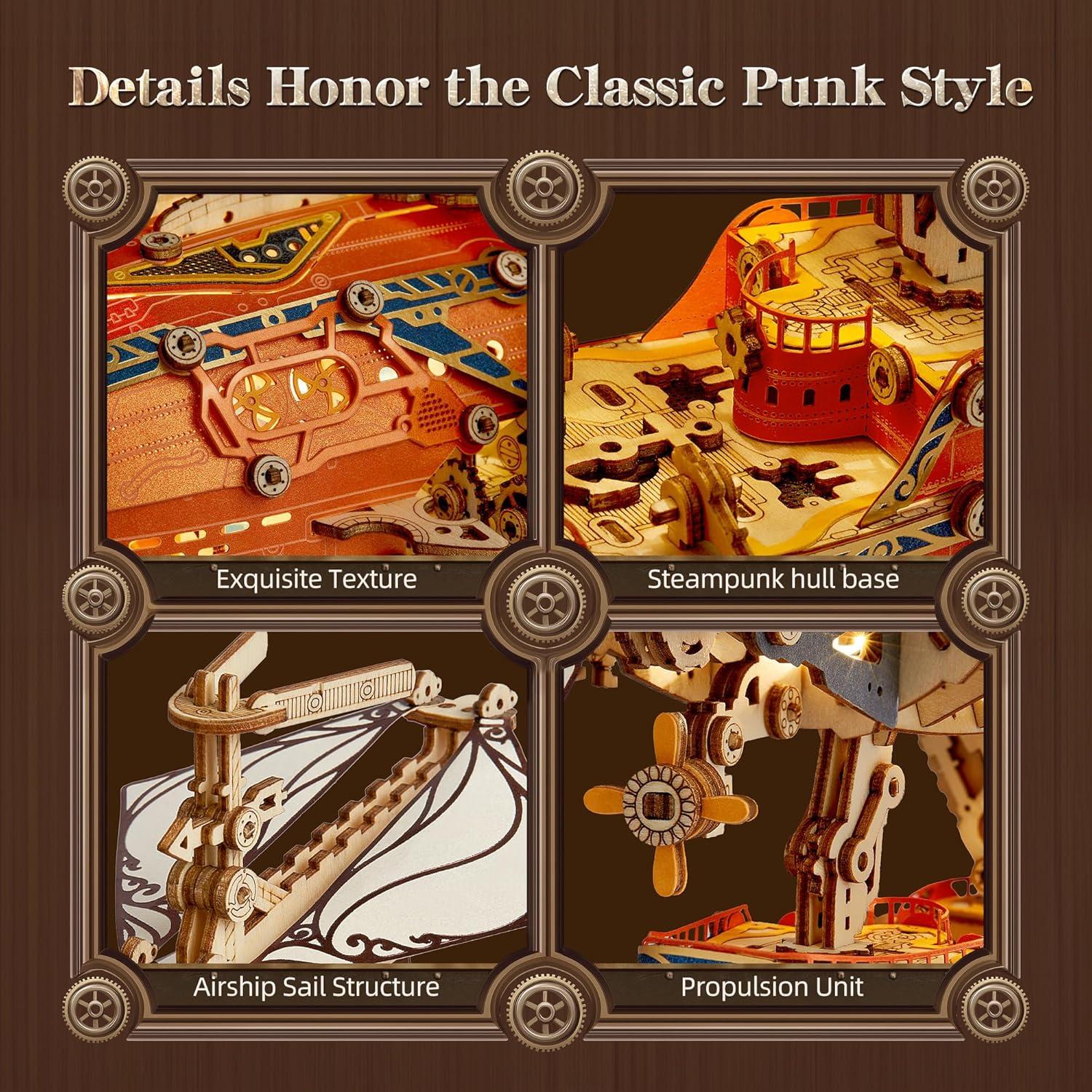 Rompecabezas 3D de Madera FUNPOLA Aeronave Steampunk LED