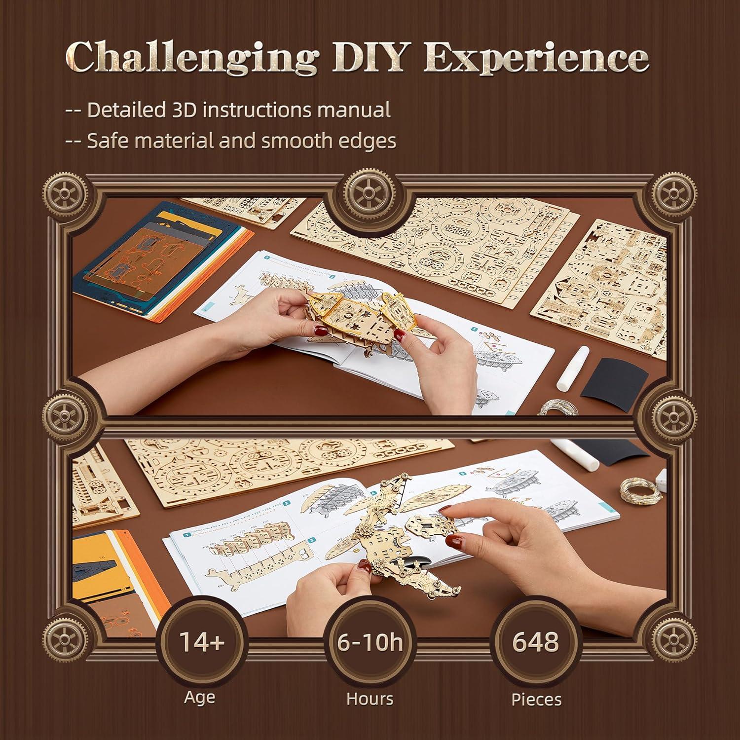 Rompecabezas 3D de Madera FUNPOLA Aeronave Steampunk LED