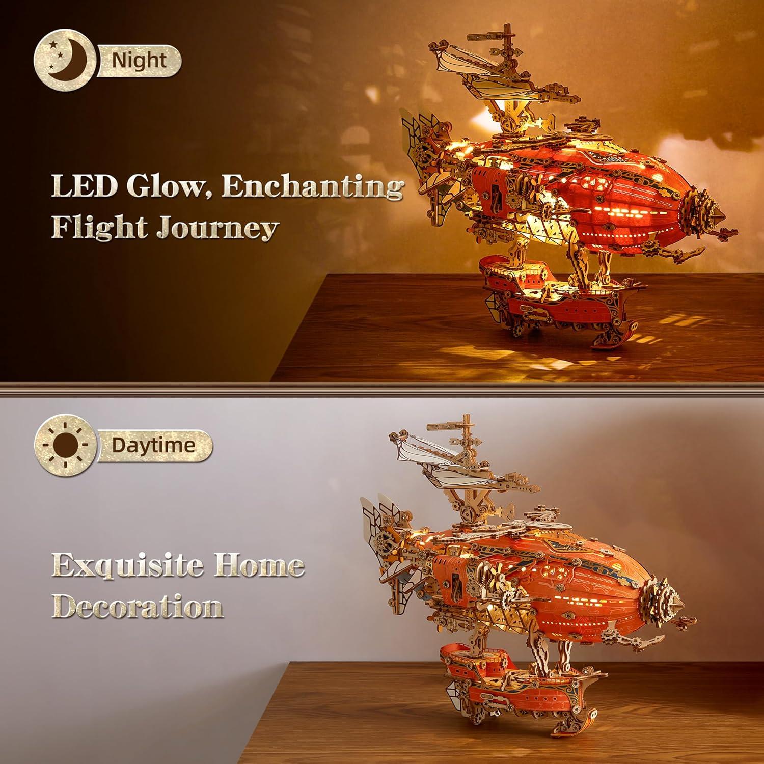 Rompecabezas 3D de Madera FUNPOLA Aeronave Steampunk LED