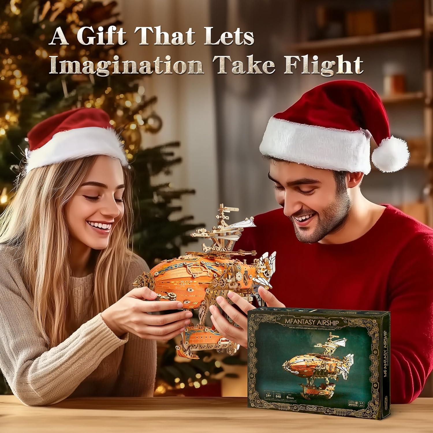 Rompecabezas 3D de Madera FUNPOLA Aeronave Steampunk LED