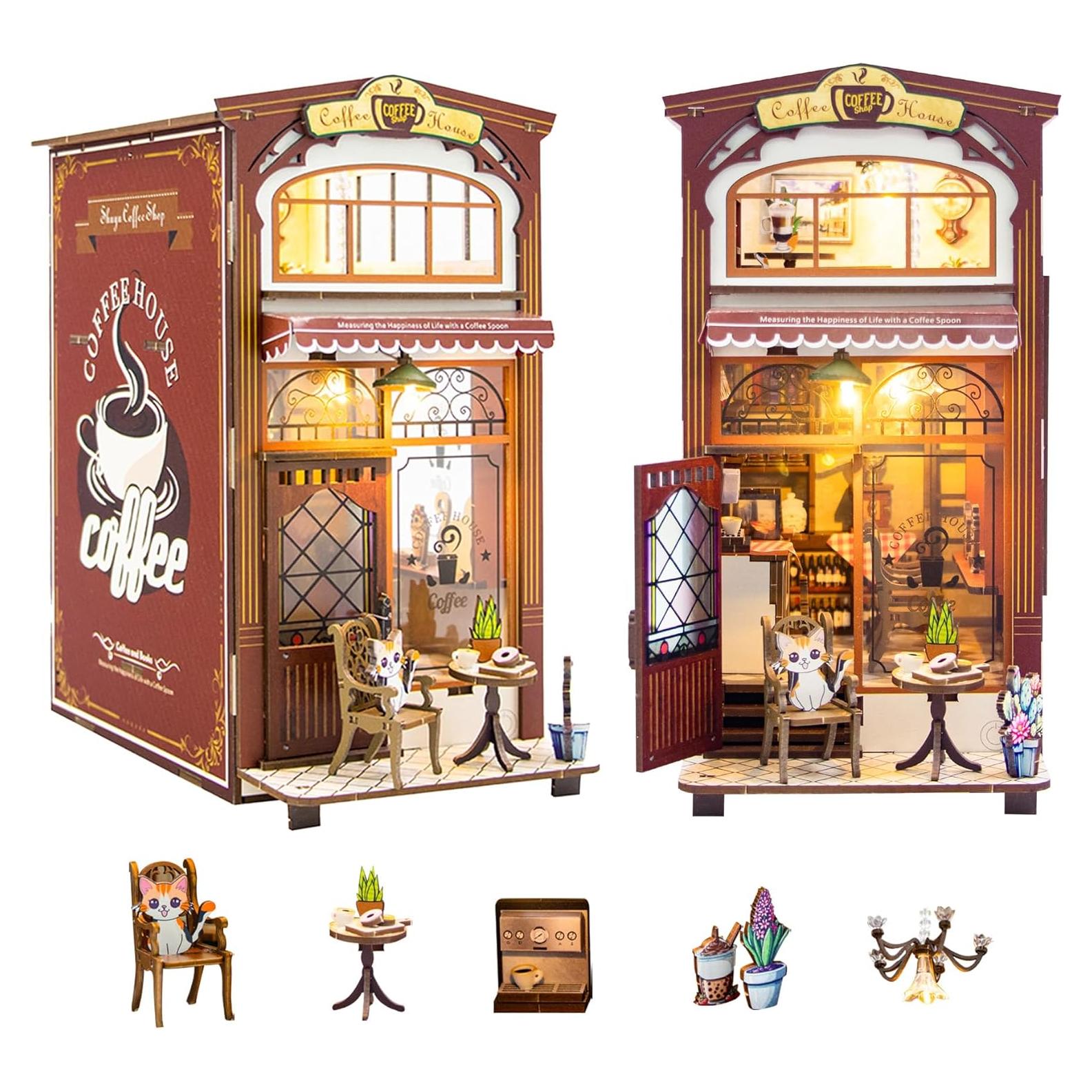 Kit de Rincón de Libros Kisoy Casa de Café 3D con LED