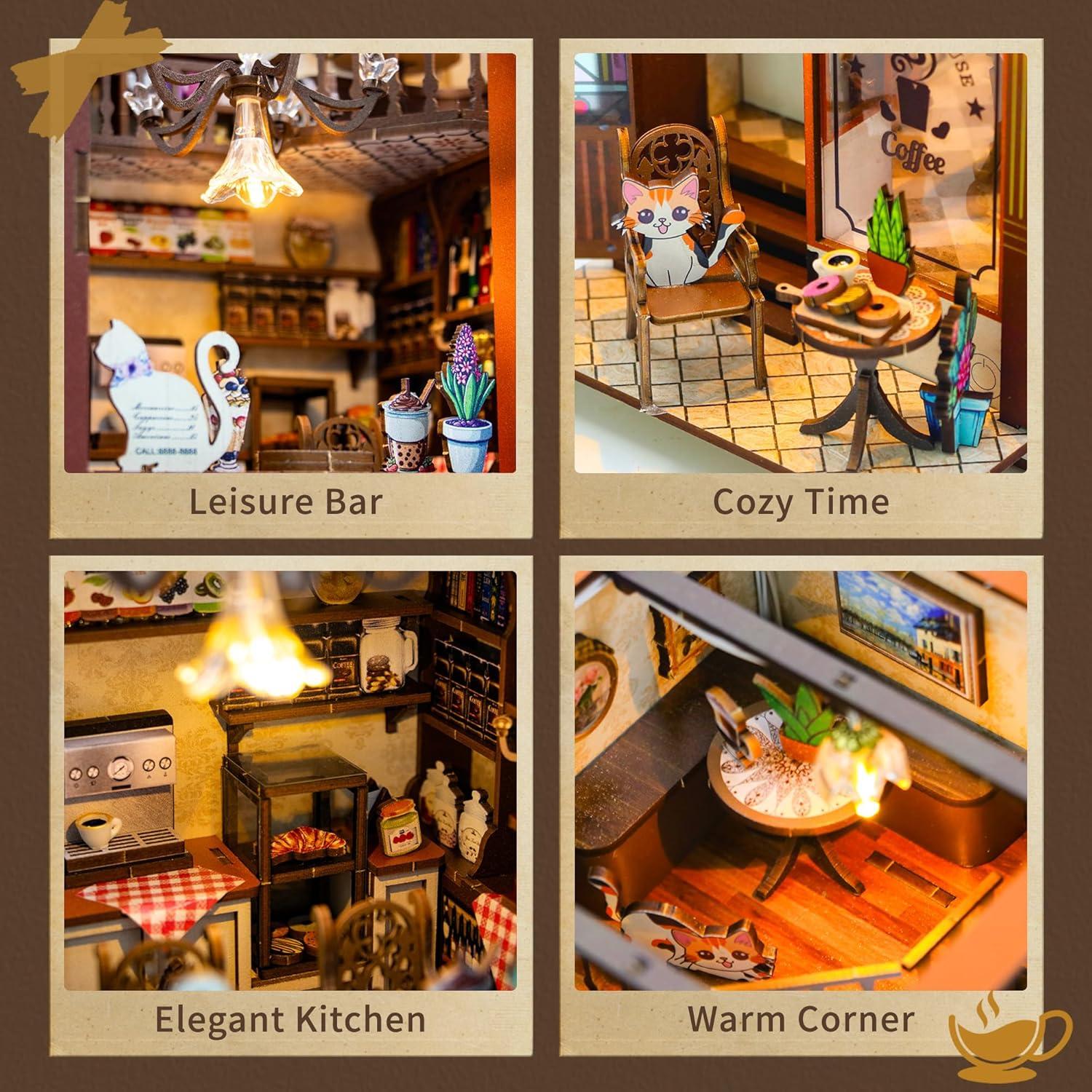 Kit de Rincón de Libros Kisoy Casa de Café 3D con LED