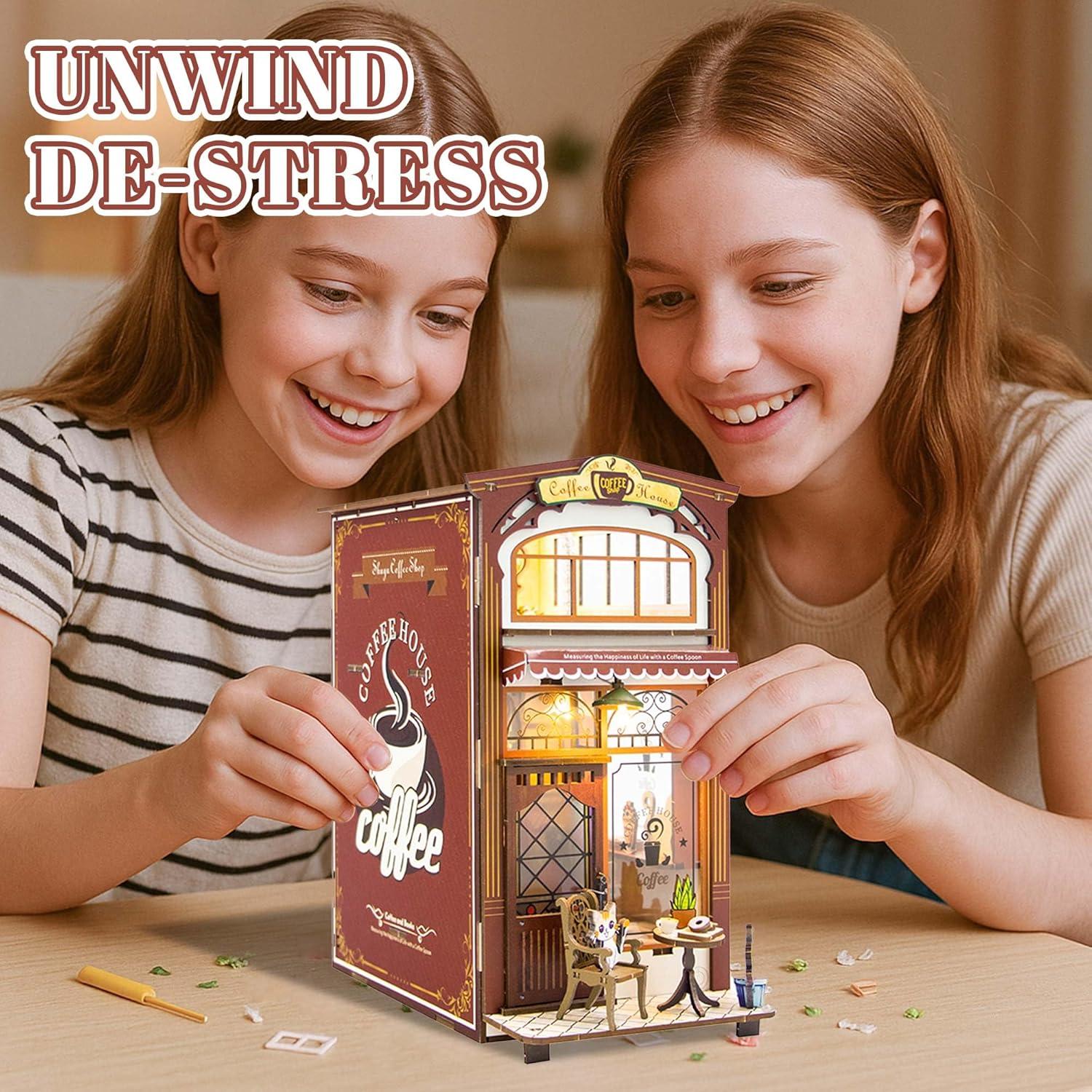 Kit de Rincón de Libros Kisoy Casa de Café 3D con LED