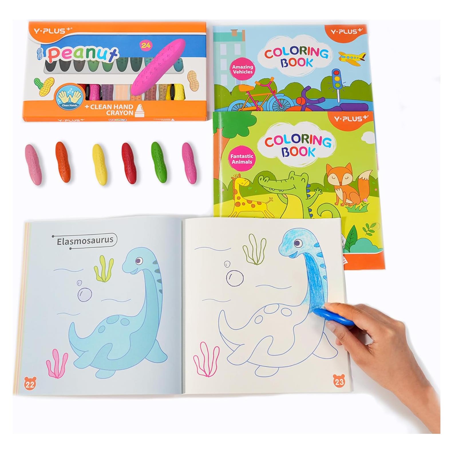 Juego de Crayones YPLUS 24 Colores y 3 Libros para Colorear